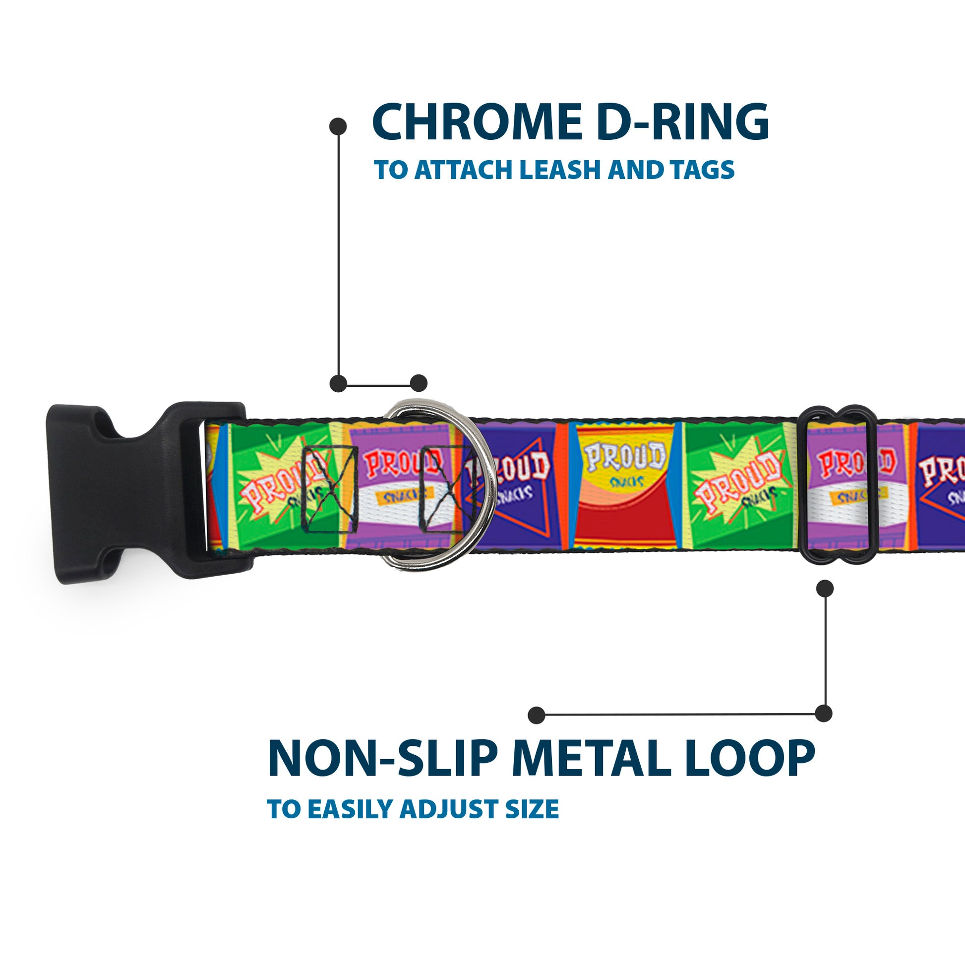 Plastic Clip Collar - The Proud Family PROUD SNACKS Logo Blocks Multi Color Plastic Clip Collars Disney