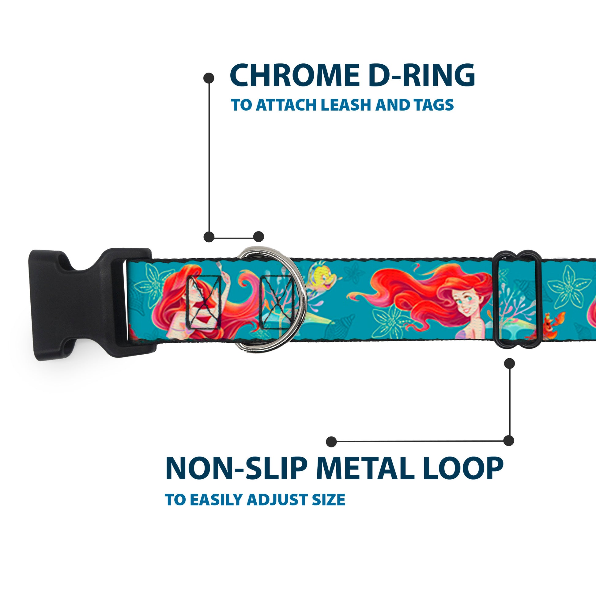 Plastic Clip Collar - The Little Mermaid Flounder and Sebastian Under the Sea Greens Plastic Clip Collars Disney