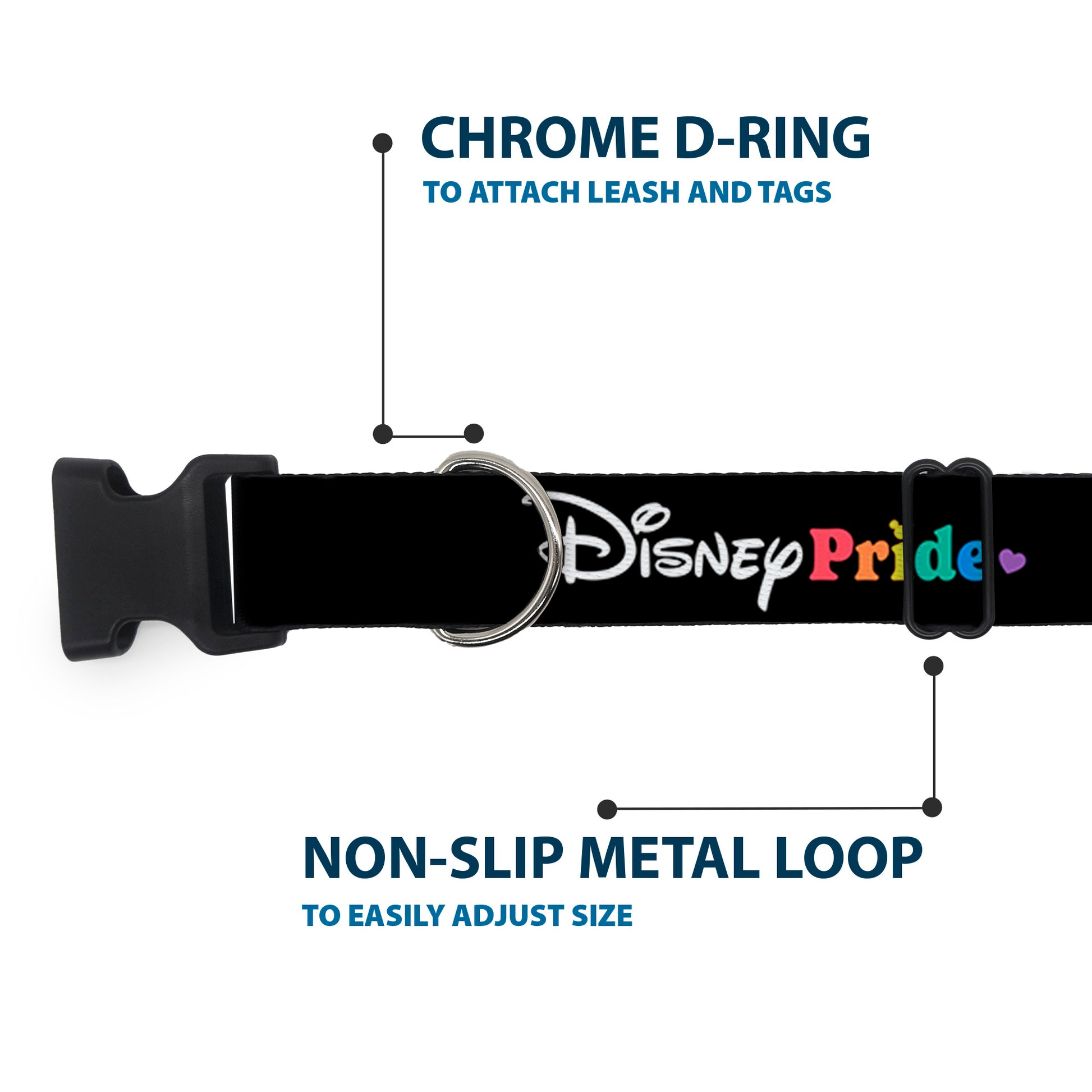 Plastic Clip Collar - DISNEY PRIDE Signature Logo Black/White/Rainbow Plastic Clip Collars Disney