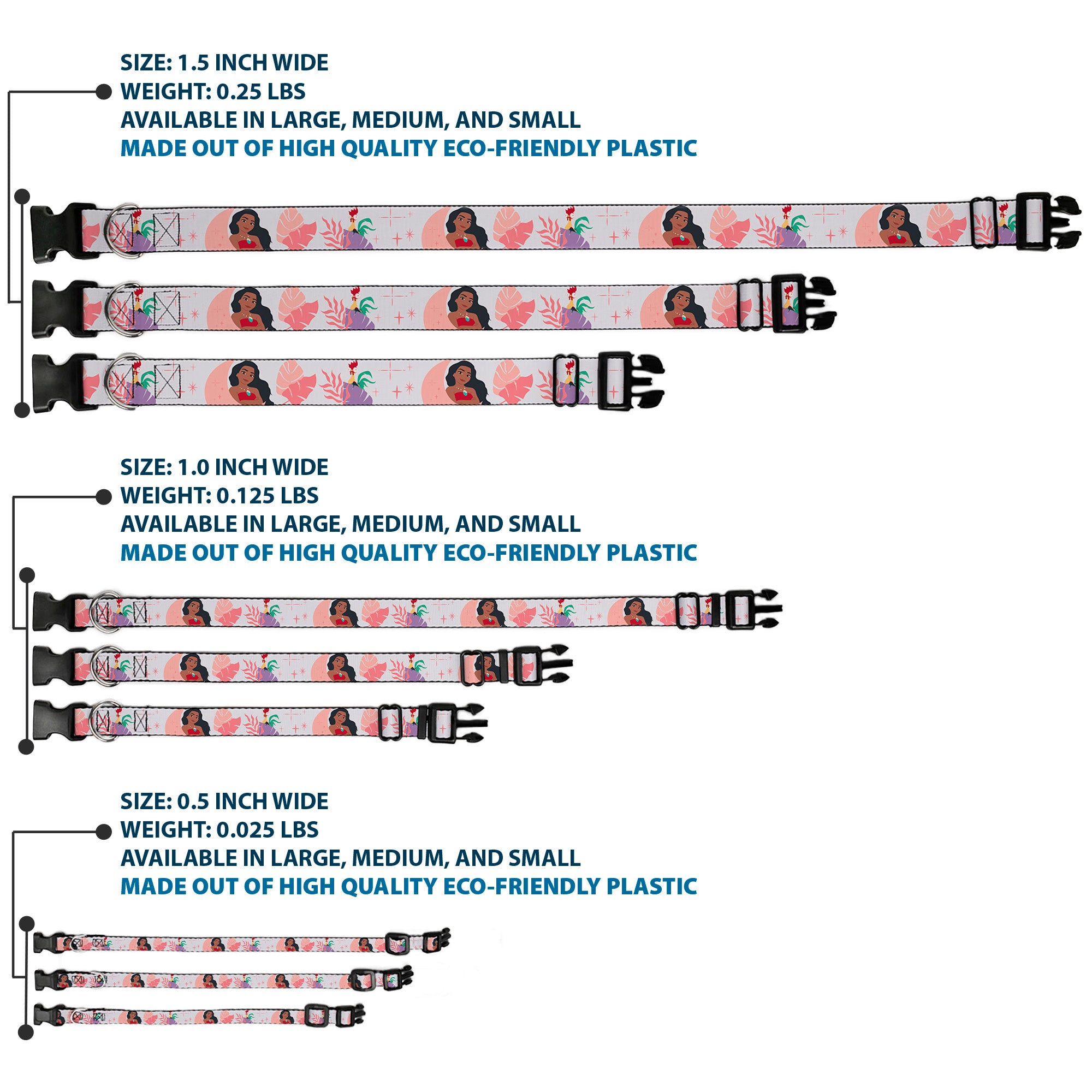 Plastic Clip Collar - Moana and Hei Hei Poses with Flowers Beige/Orange Plastic Clip Collars Disney