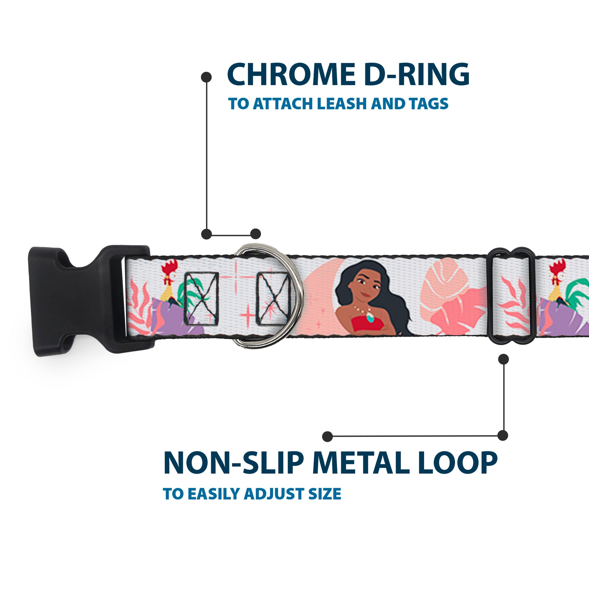 Plastic Clip Collar - Moana and Hei Hei Poses with Flowers Beige/Orange Plastic Clip Collars Disney