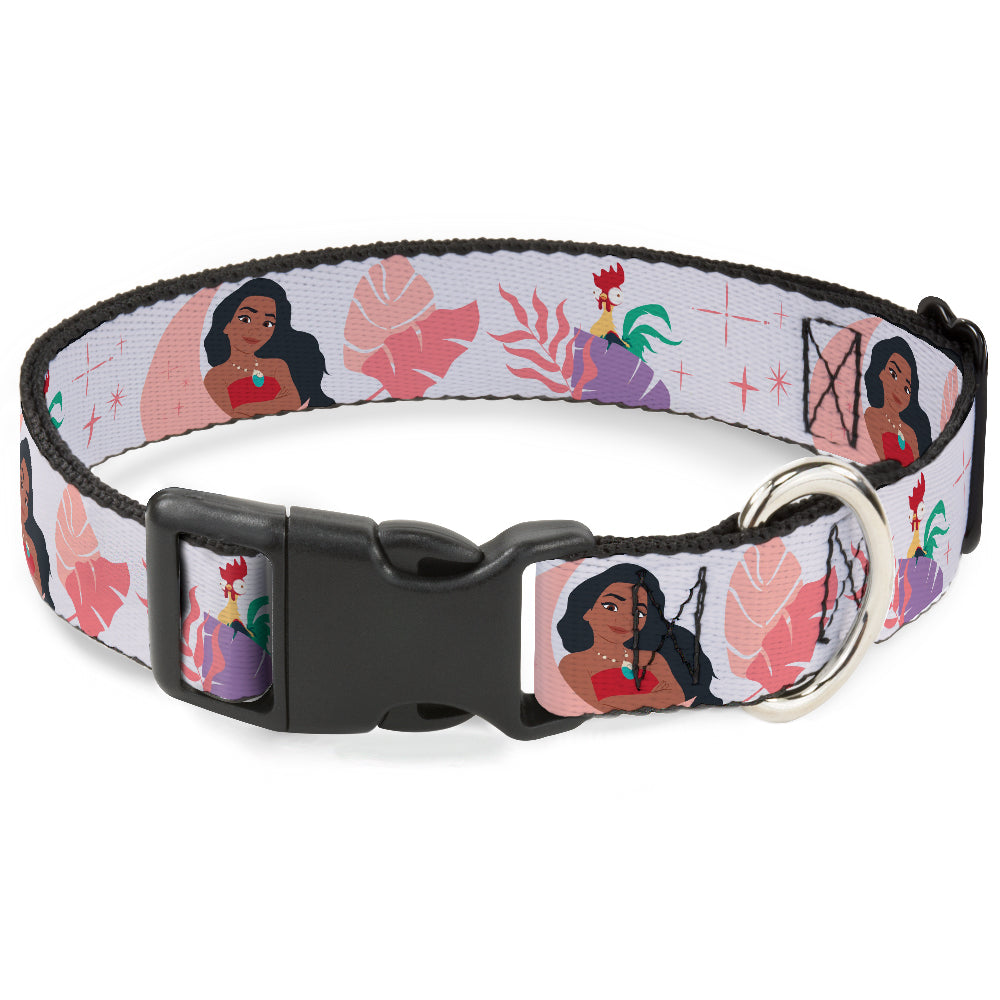 Plastic Clip Collar - Moana and Hei Hei Poses with Flowers Beige/Orange Plastic Clip Collars Disney