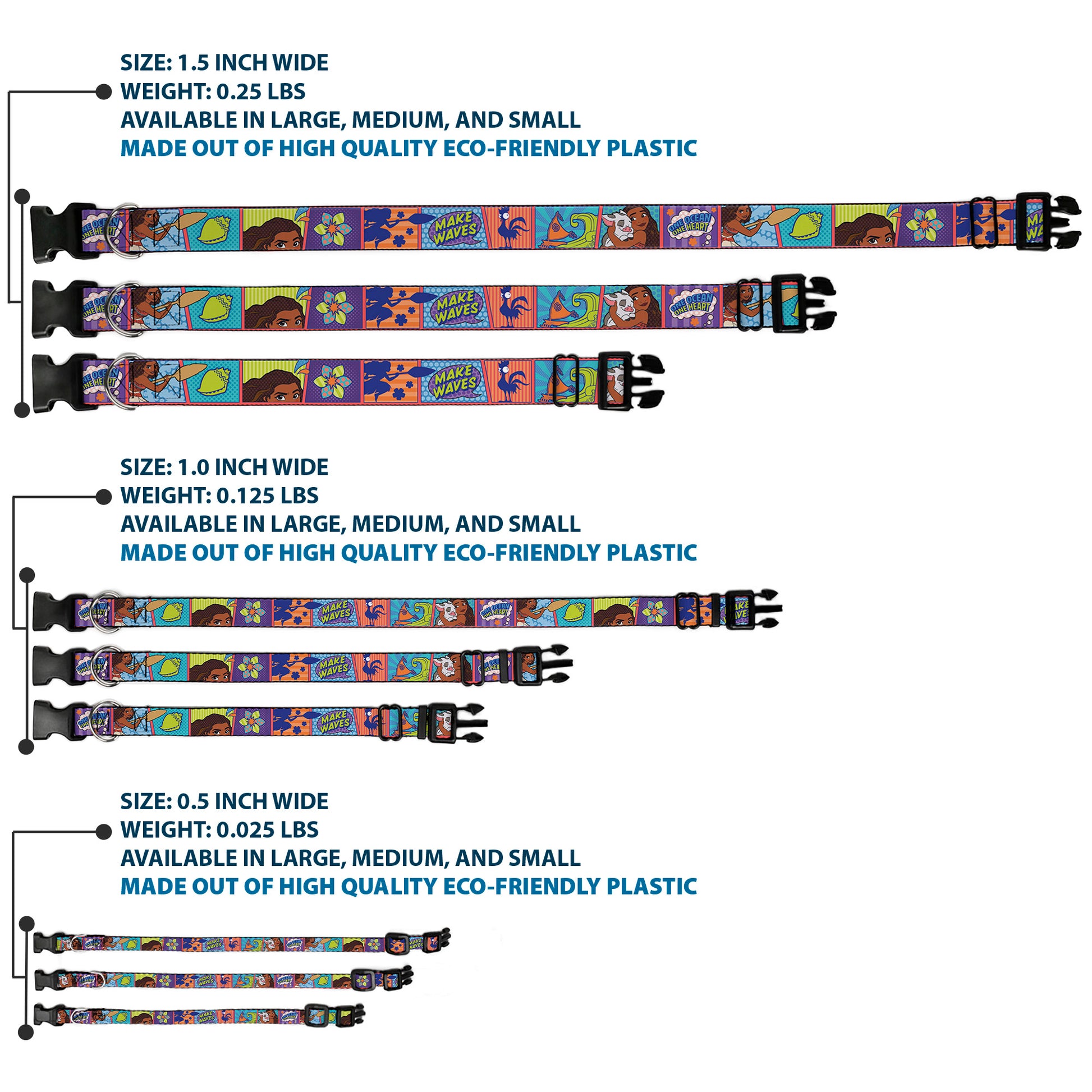 Plastic Clip Collar - Moana MAKE WAVES Scene Blocks Blues/Orange Plastic Clip Collars Disney
