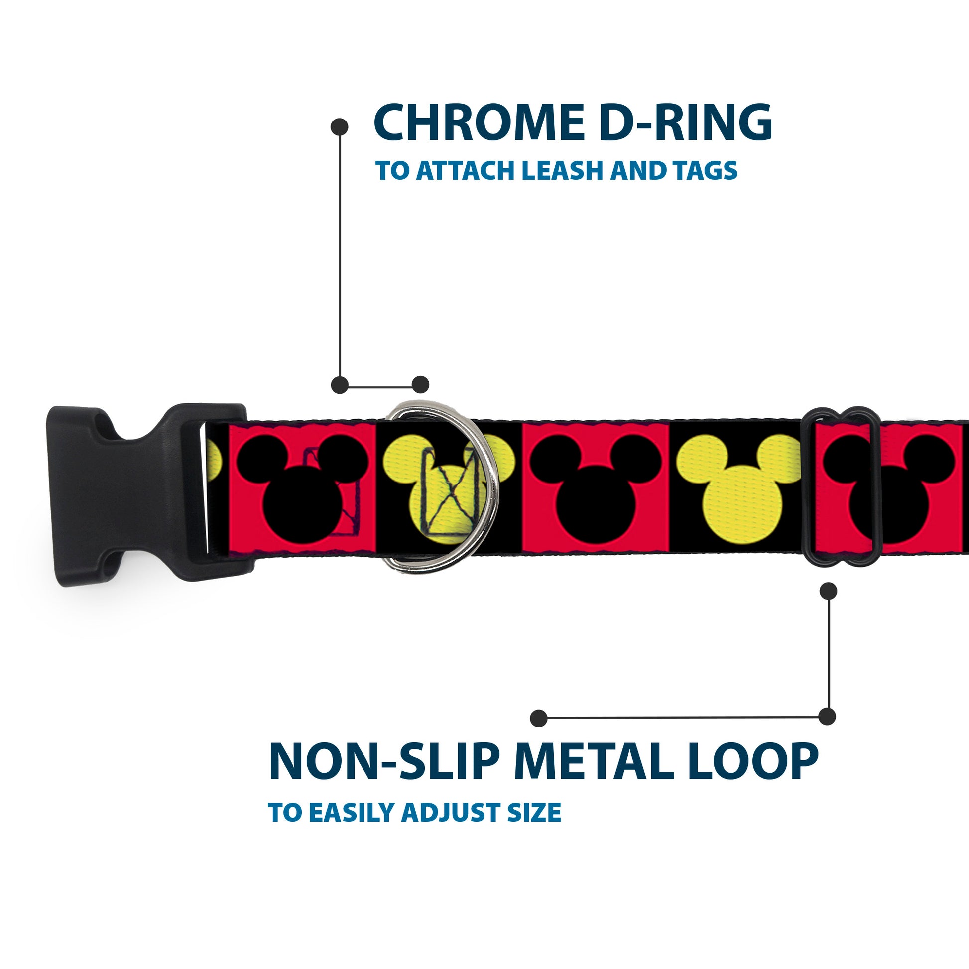Plastic Clip Collar - Mickey Mouse Ears Icon Blocks Red/Black/Yellow Plastic Clip Collars Disney