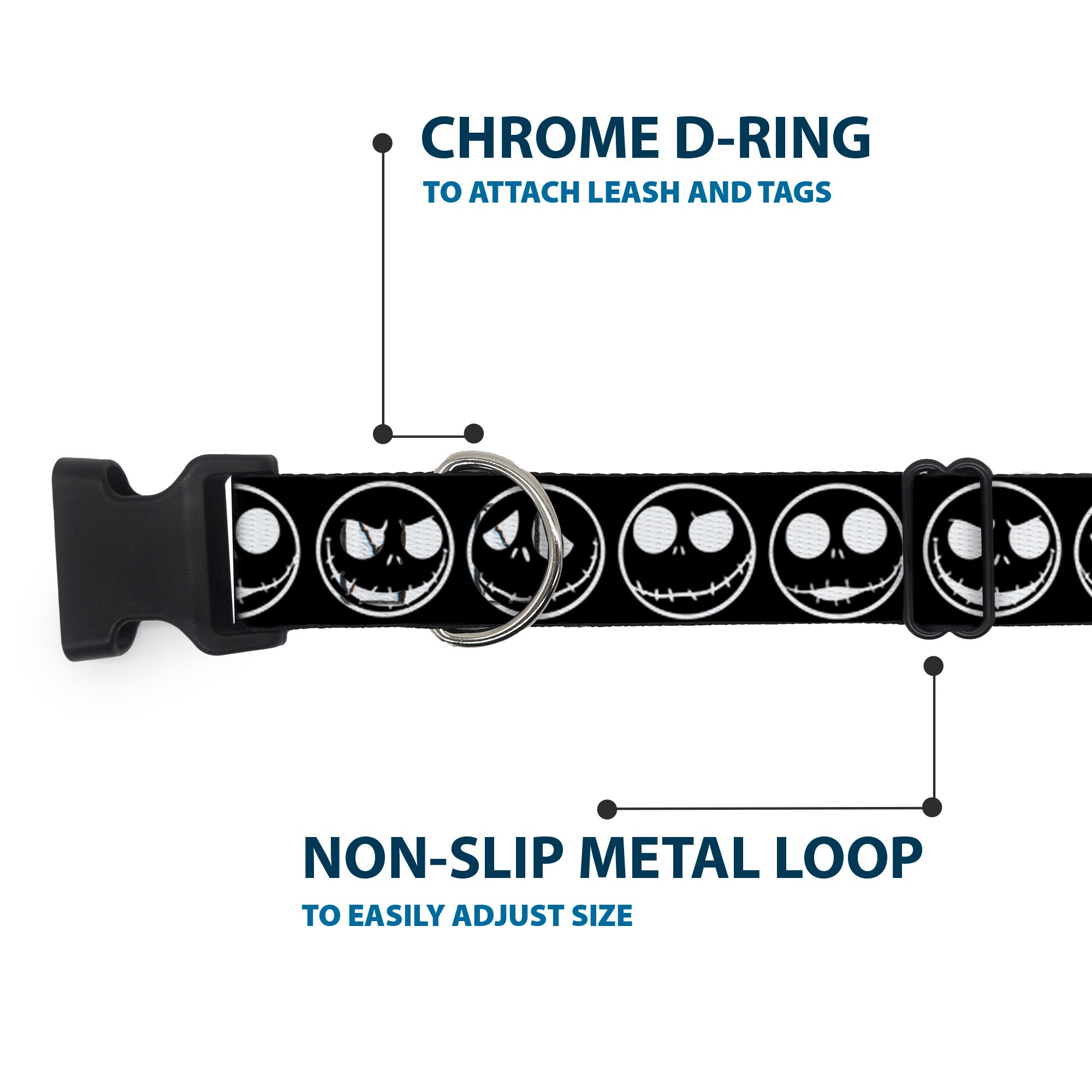 Plastic Clip Collar - The Nightmare Before Christmas Jack 5-Expressions Black/White Plastic Clip Collars Disney