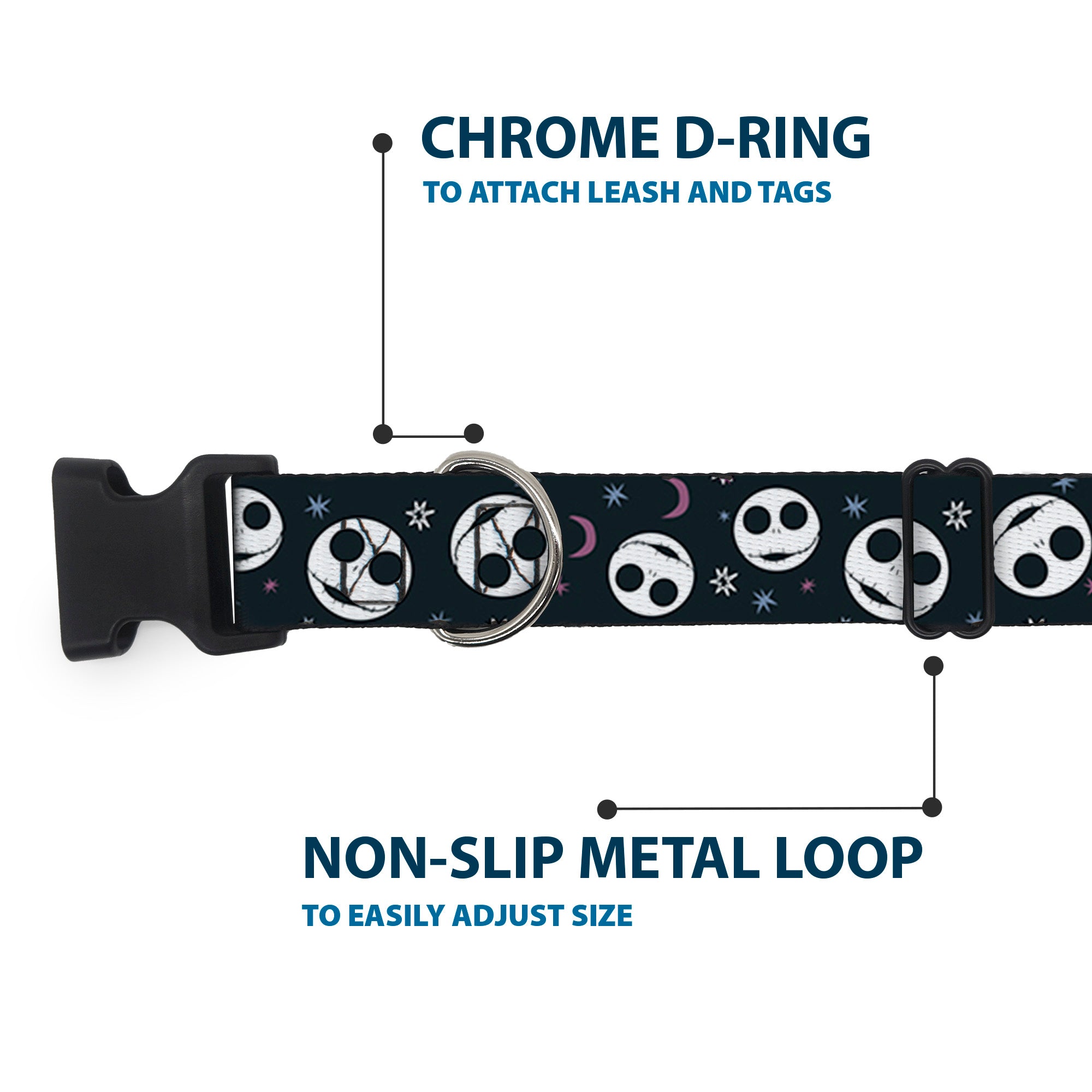 Plastic Clip Collar - The Nightmare Before Christmas Smiling Jack Moon and Stars Black Plastic Clip Collars Disney