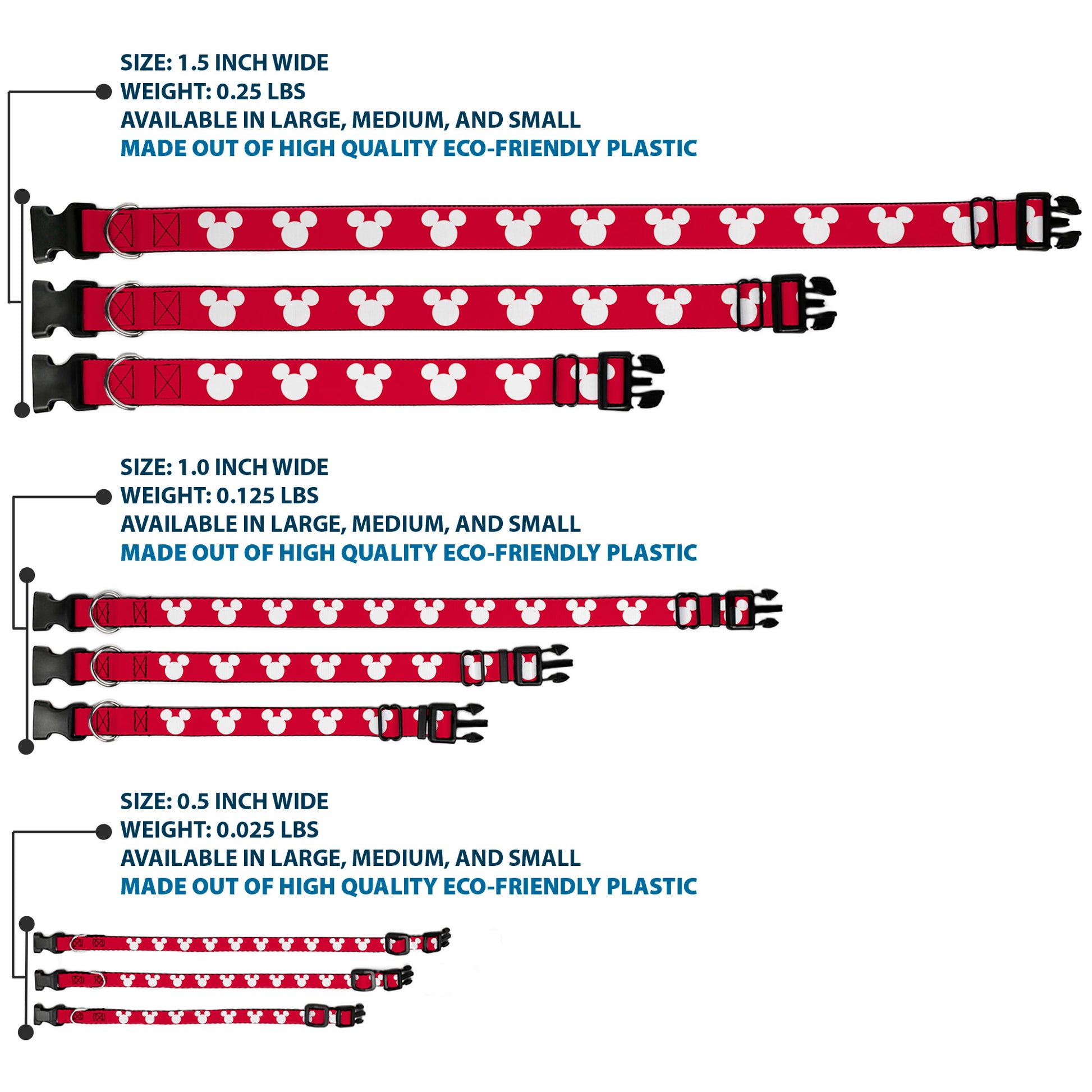 Plastic Clip Collar - Mickey Mouse Ears Icon Red/White Plastic Clip Collars Disney