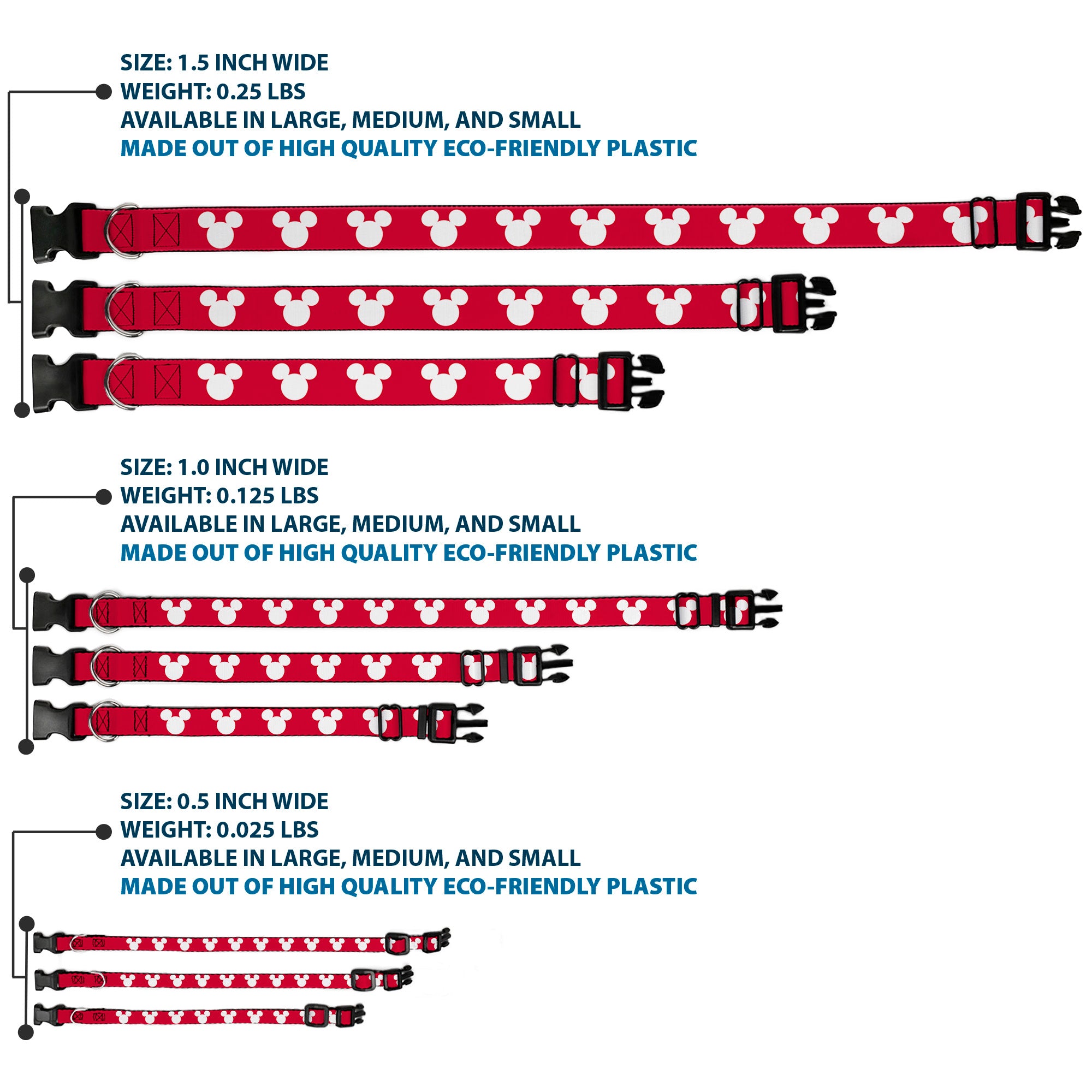 Plastic Clip Collar - Mickey Mouse Ears Icon Red/White Plastic Clip Collars Disney