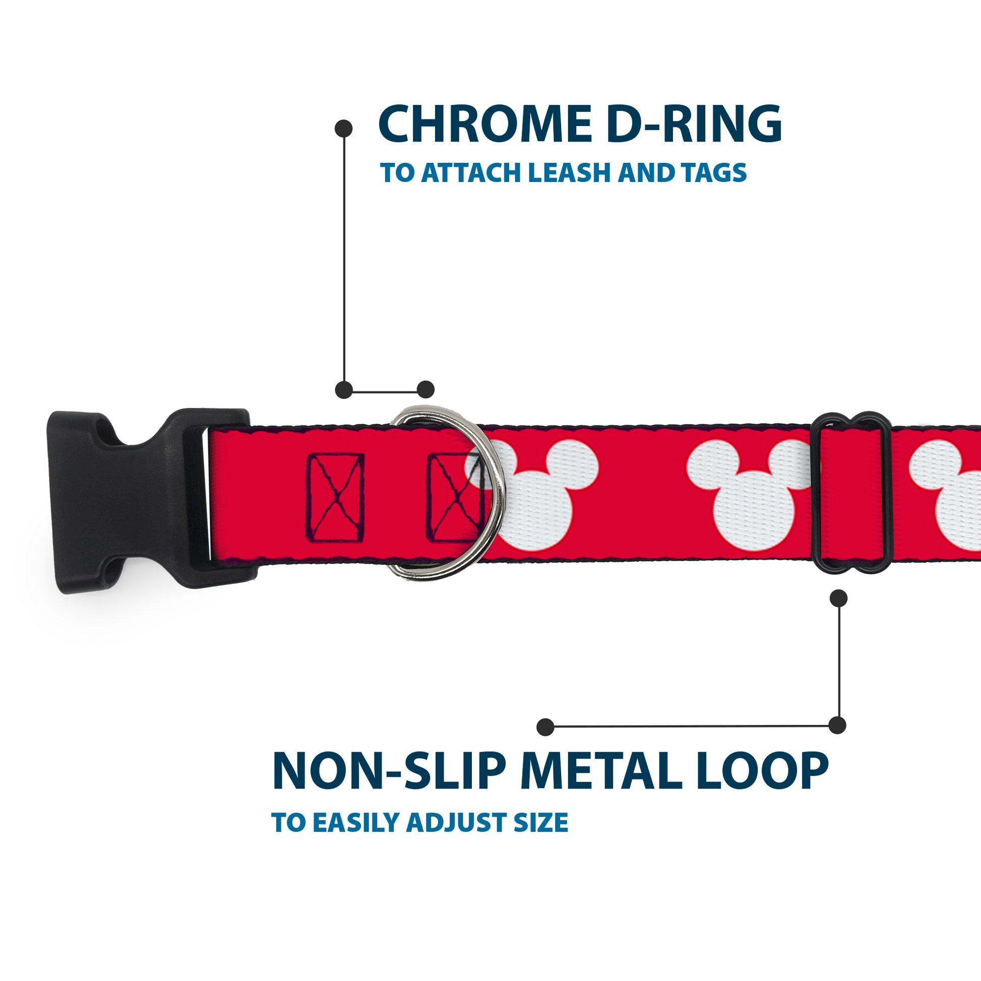 Plastic Clip Collar - Mickey Mouse Ears Icon Red/White Plastic Clip Collars Disney