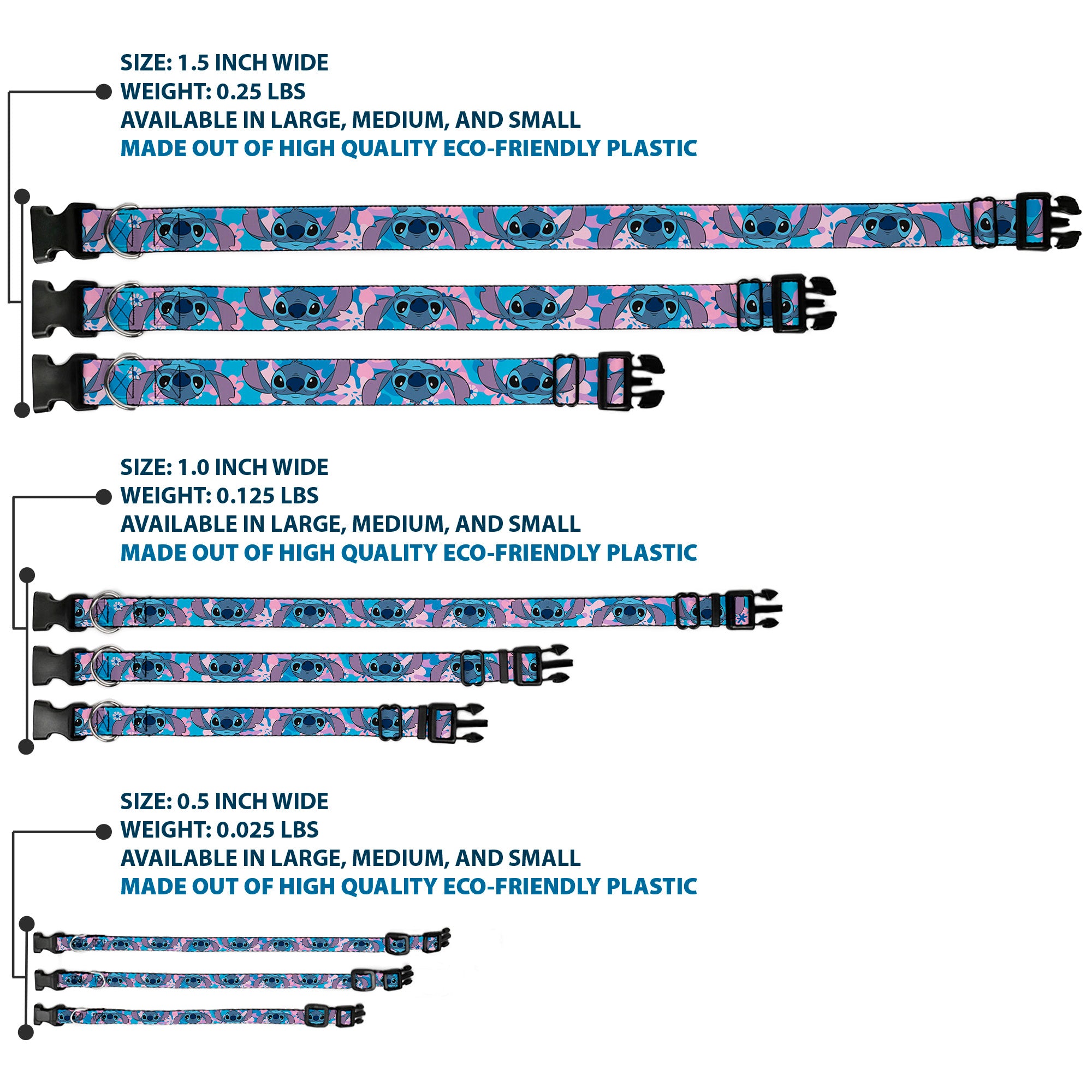 Plastic Clip Collar - Lilo & Stitch Stitch Flip Expressions Close-Up Blues/Pinks Plastic Clip Collars Disney