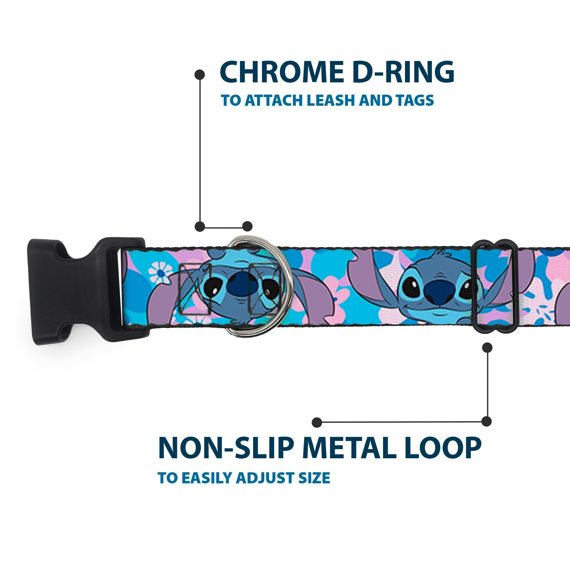 Plastic Clip Collar - Lilo & Stitch Stitch Flip Expressions Close-Up Blues/Pinks Plastic Clip Collars Disney