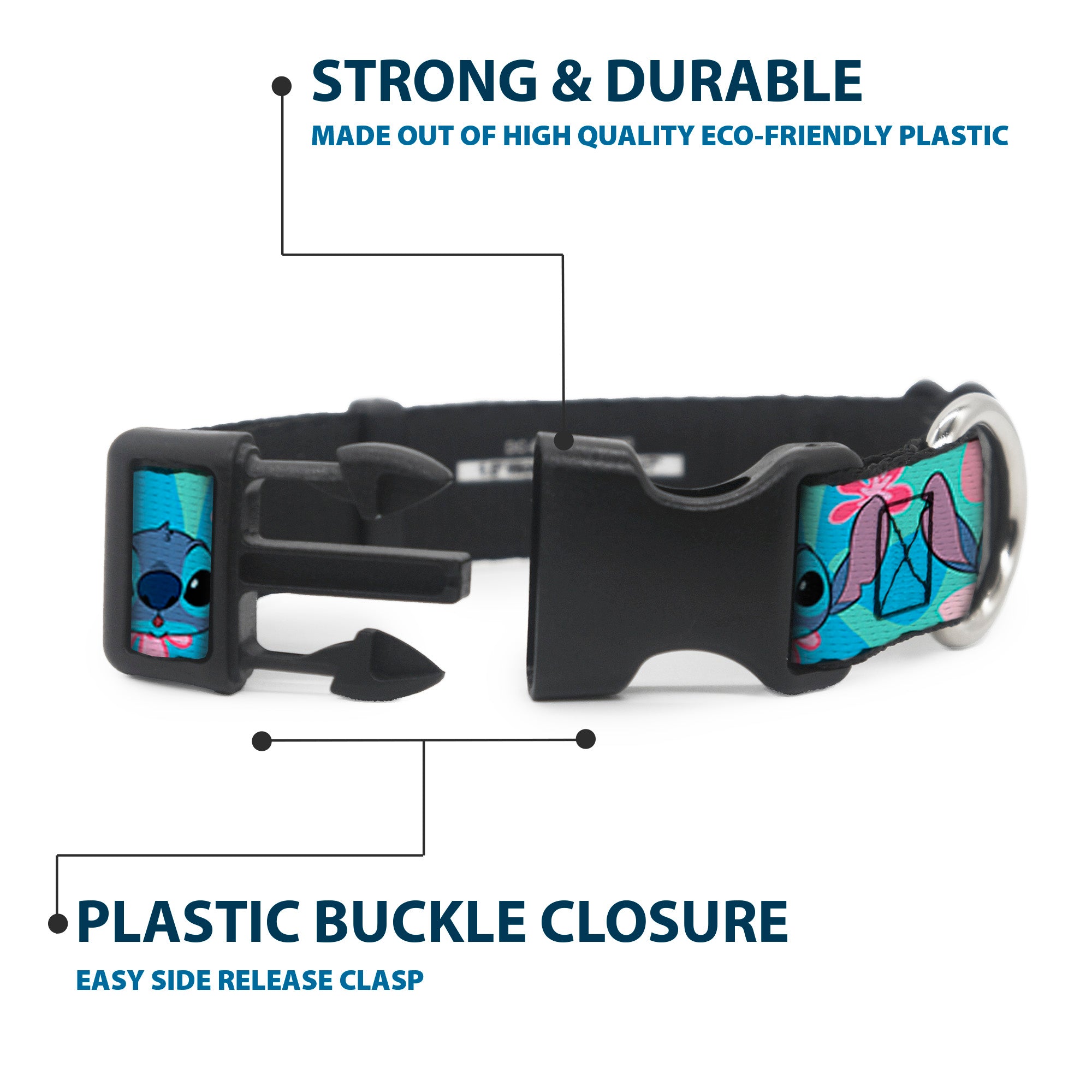 Plastic Clip Collar - Lilo & Stitch Stitch Expressions and Tropical Flowers Blues/Pinks Plastic Clip Collars Disney