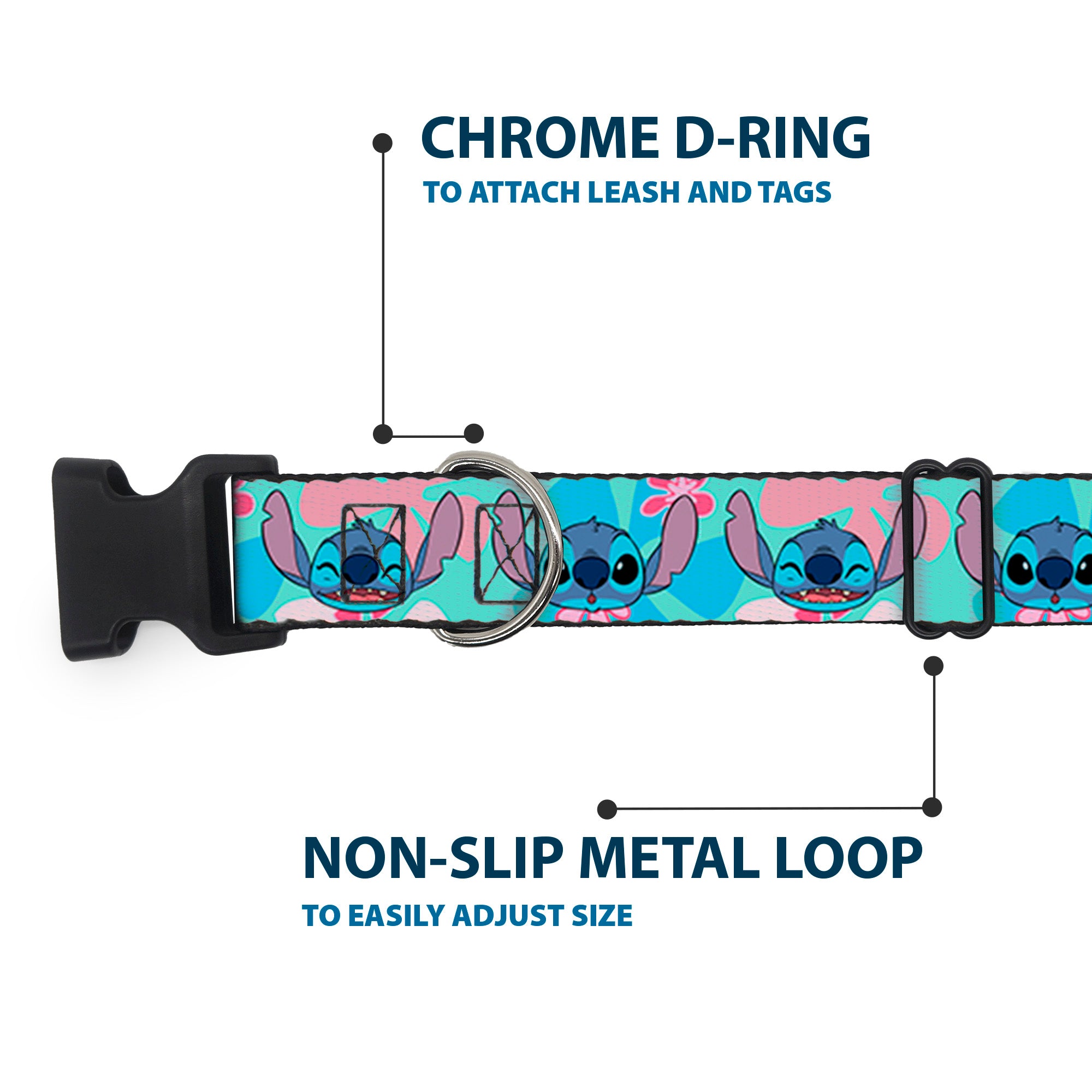 Plastic Clip Collar - Lilo & Stitch Stitch Expressions and Tropical Flowers Blues/Pinks Plastic Clip Collars Disney