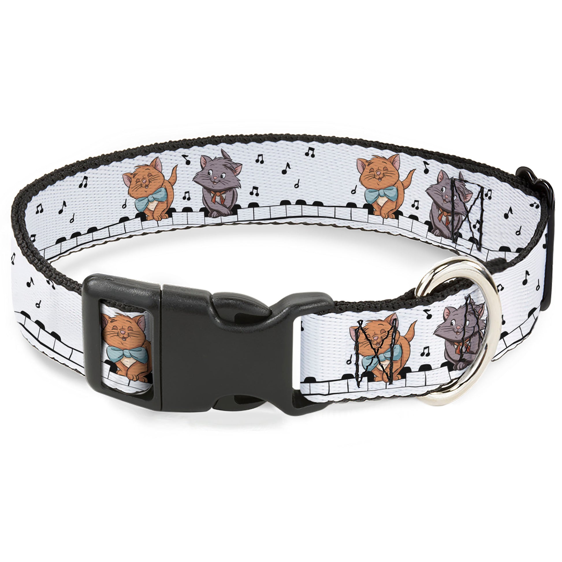 Plastic Clip Collar - Aristocats Toulouse and Berlioz Piano Pose and Musical Notes White/Black Plastic Clip Collars Disney