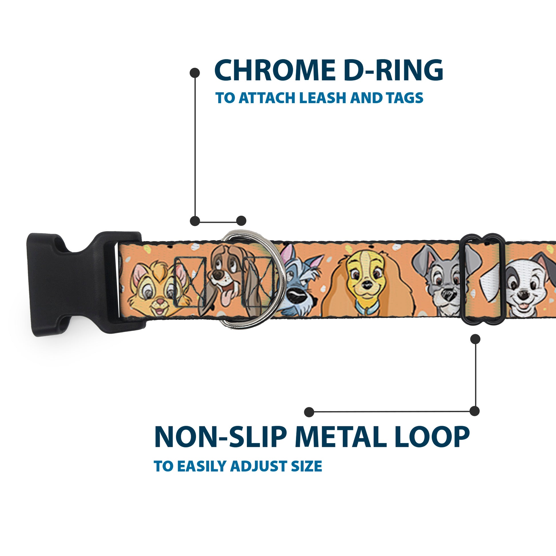 Plastic Clip Collar - Disney Cats and Dogs Faces Orange Plastic Clip Collars Disney