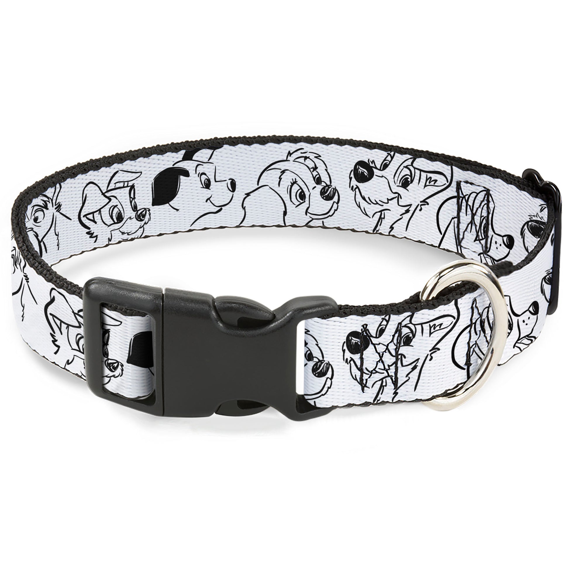 Plastic Clip Collar - Disney Dogs Face Outlines White/Black Plastic Clip Collars Disney