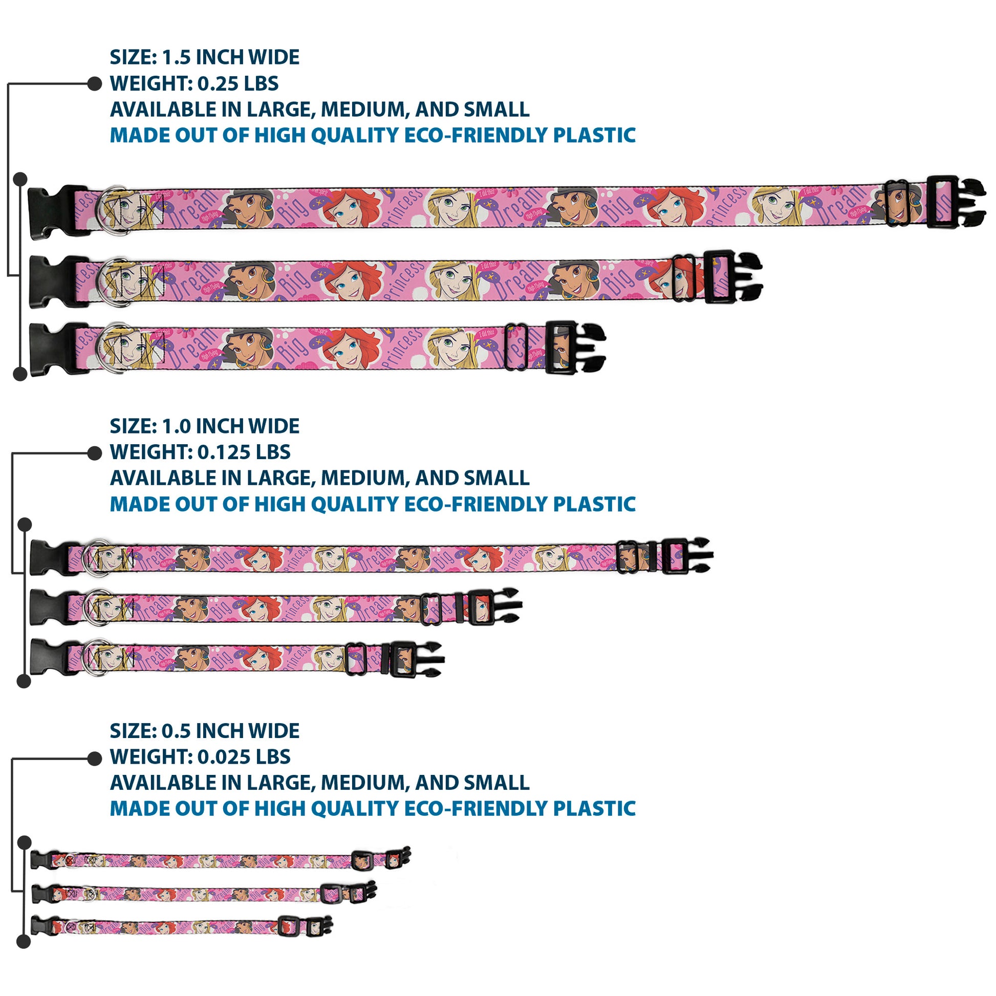 Plastic Clip Collar - Disney DREAM BIG PRINCESS Faces Pinks/Purples Plastic Clip Collars Disney