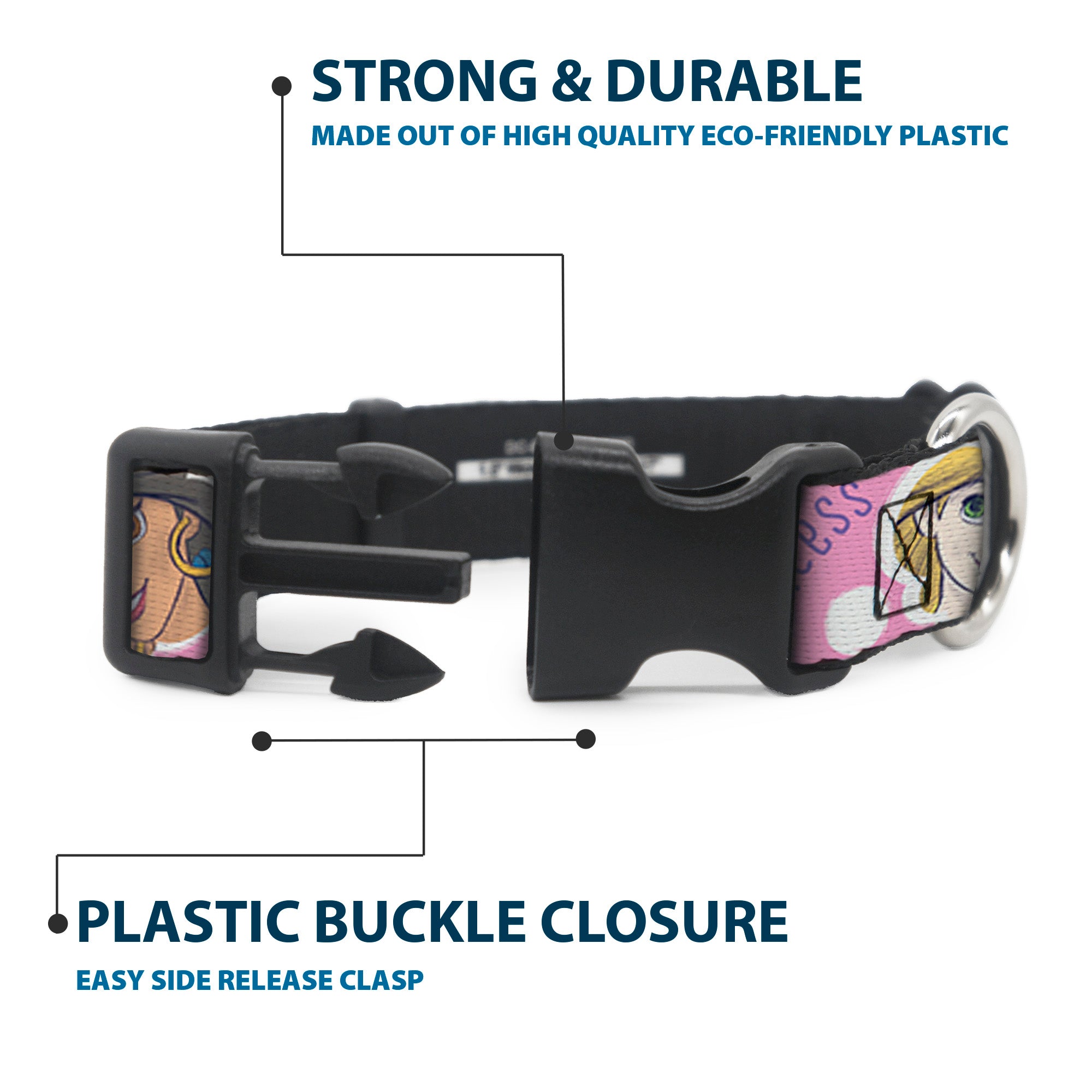 Plastic Clip Collar - Disney DREAM BIG PRINCESS Faces Pinks/Purples Plastic Clip Collars Disney