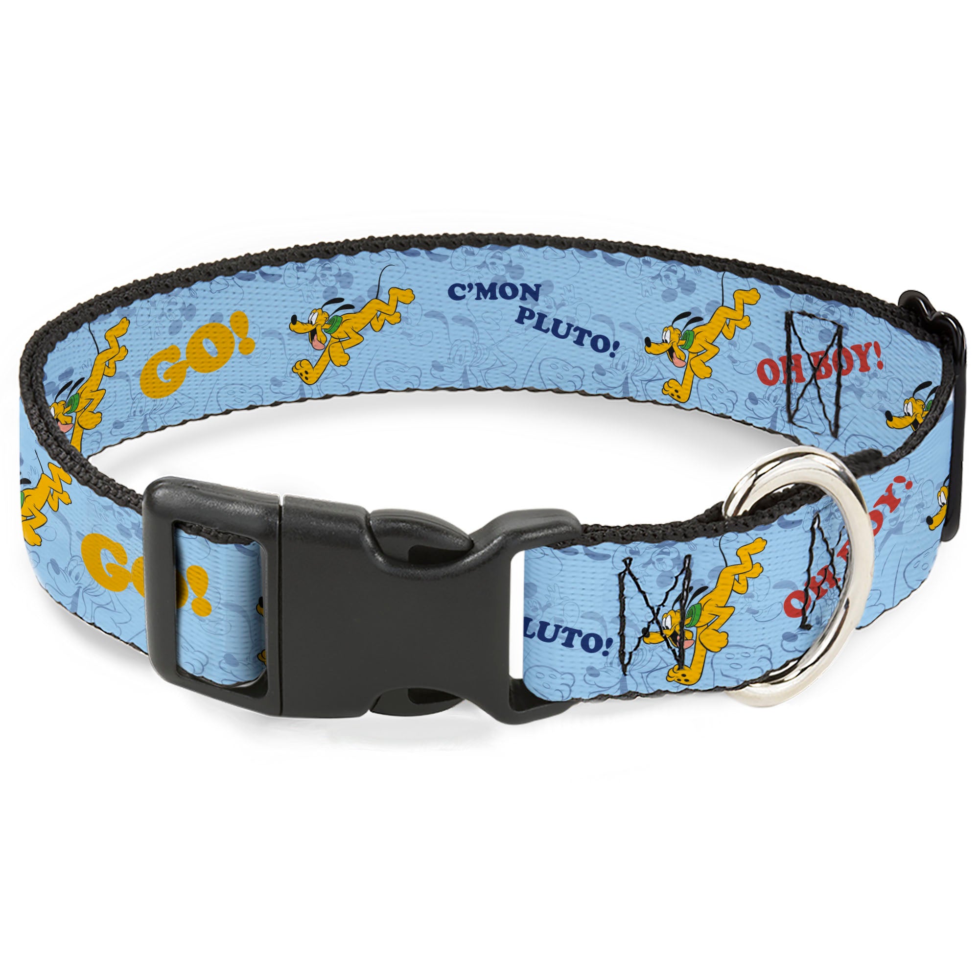 Plastic Clip Collar - Disney Pluto Poses and Quotes Blues/Red/Yellow Plastic Clip Collars Disney