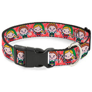 Plastic Clip Collar - Elf Chibi Buddy and Jovie Pose and Snowflakes Stripe Red/White Plastic Clip Collars Elf