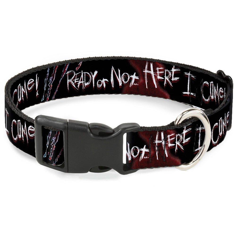 Plastic Clip Collar - A Nightmare on Elm Street READY OR NOT HERE I COME/Freddy Silhouette Black/Reds/White Plastic Clip Collars A Nightmare on Elm Street