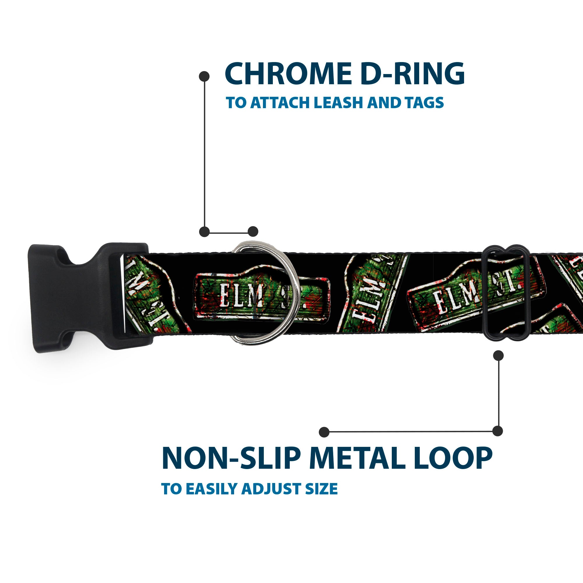 Plastic Clip Collar - ELM ST. Street Sign Scattered Black Plastic Clip Collars A Nightmare on Elm Street