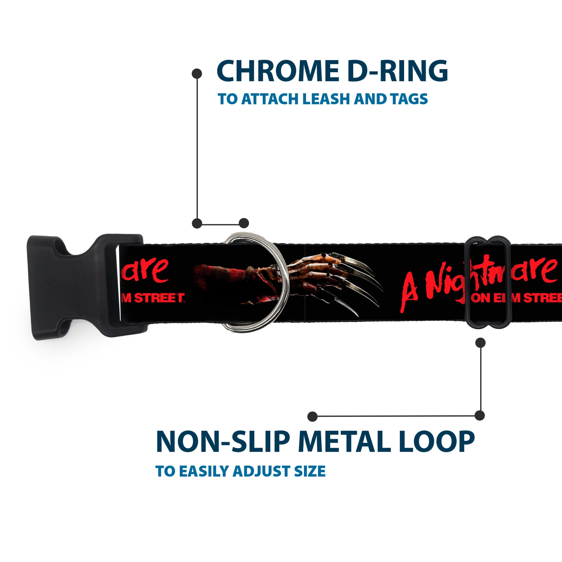 Plastic Clip Collar - A NIGHTMARE ON ELM STREET Freddy's Blade Glove and Title Logo Black/Red Plastic Clip Collars A Nightmare on Elm Street