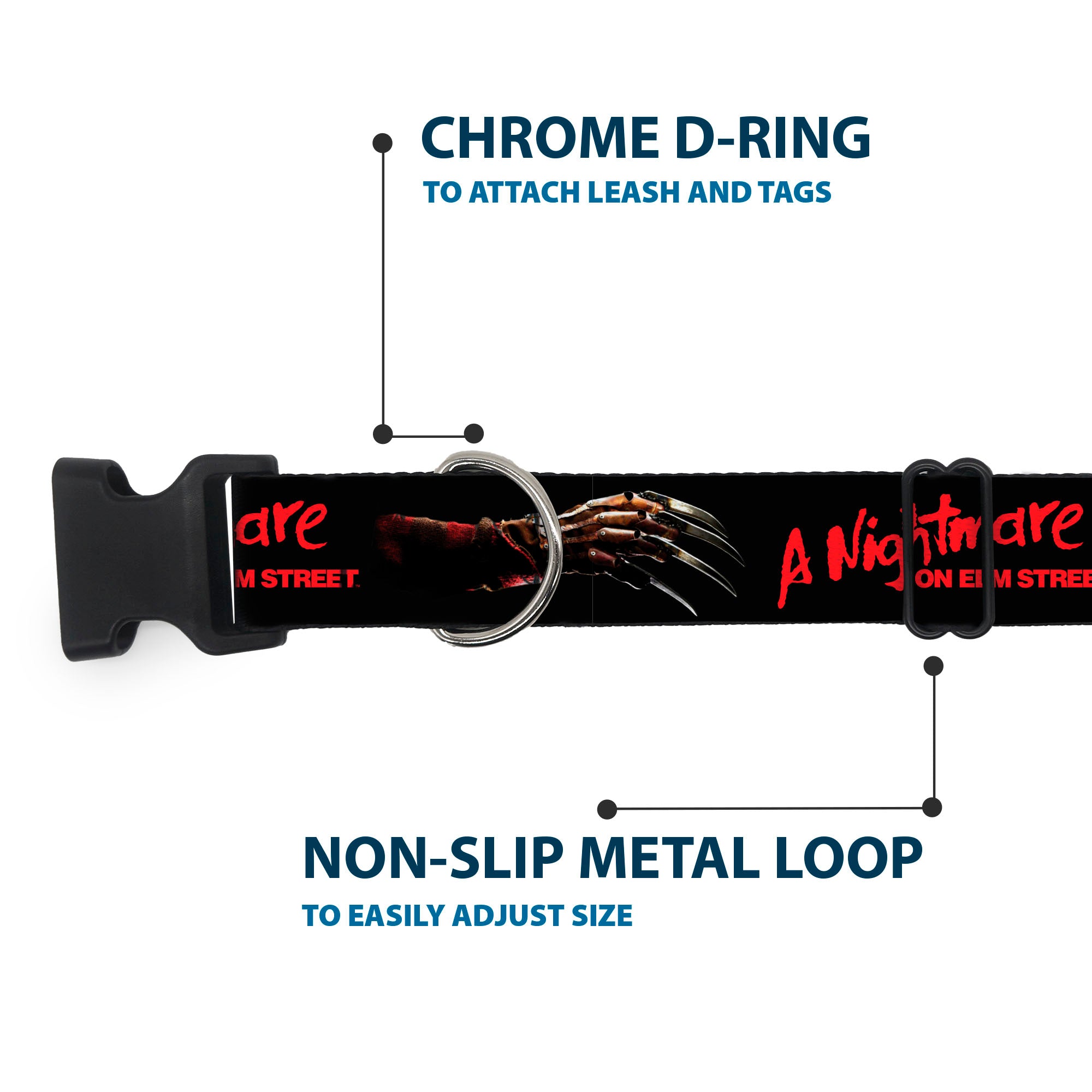 Plastic Clip Collar - A NIGHTMARE ON ELM STREET Freddy's Blade Glove and Title Logo Black/Red Plastic Clip Collars A Nightmare on Elm Street