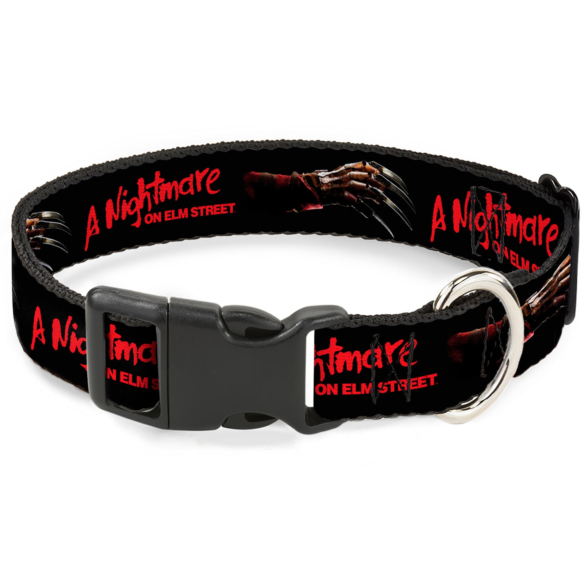 Plastic Clip Collar - A NIGHTMARE ON ELM STREET Freddy's Blade Glove and Title Logo Black/Red Plastic Clip Collars A Nightmare on Elm Street