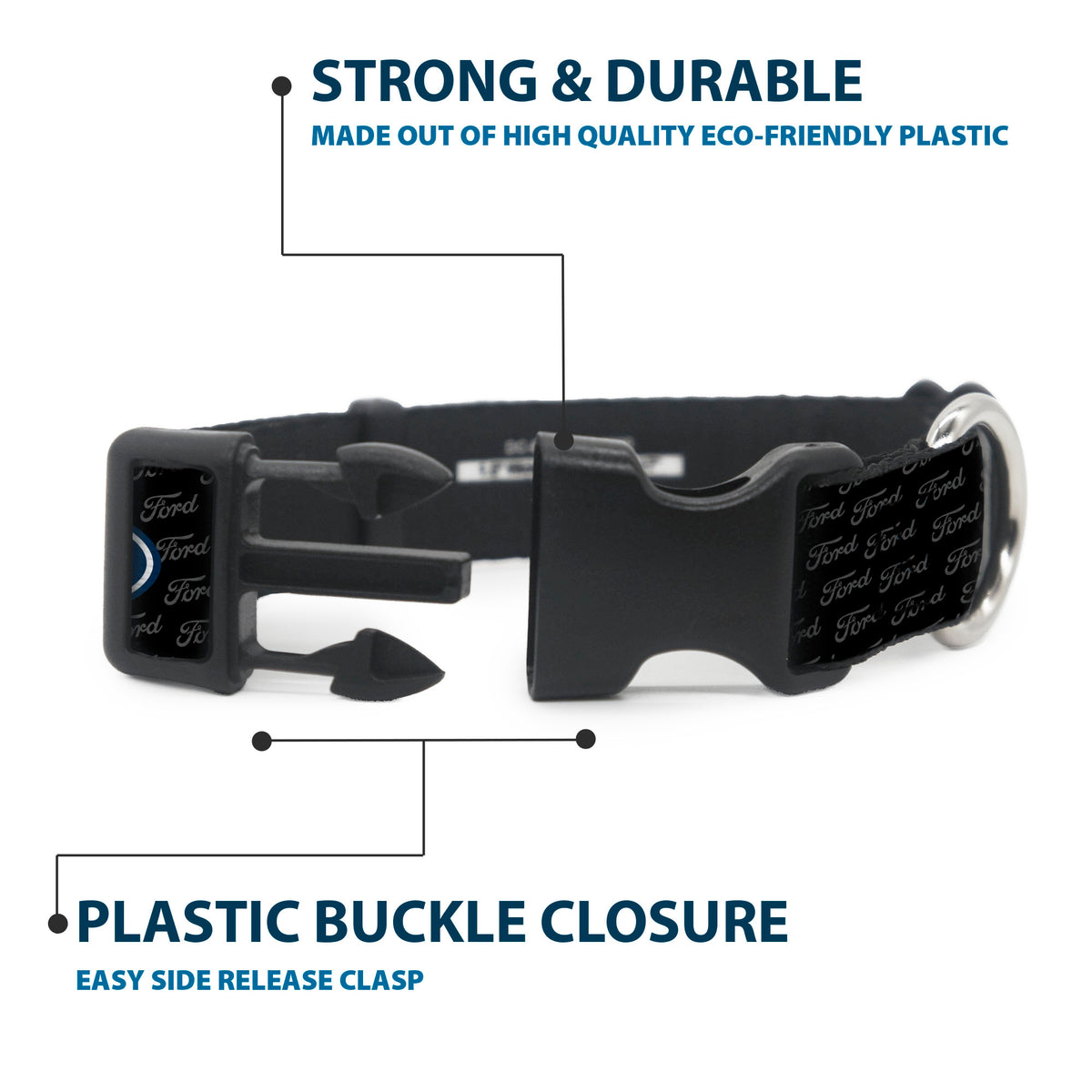 Plastic Clip Collar - Ford Oval REPEAT w/Text Dog Collars Plastic Clip Side Release Ford