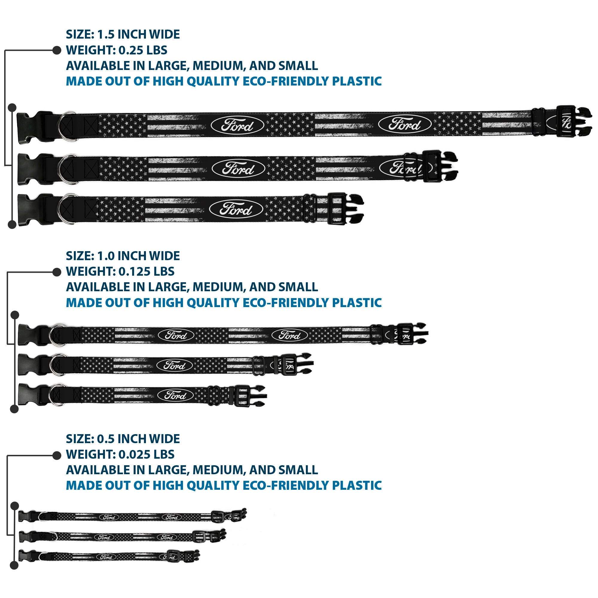 Plastic Clip Collar - FORD Oval Americana Weathered Black/White Plastic Clip Collars Ford