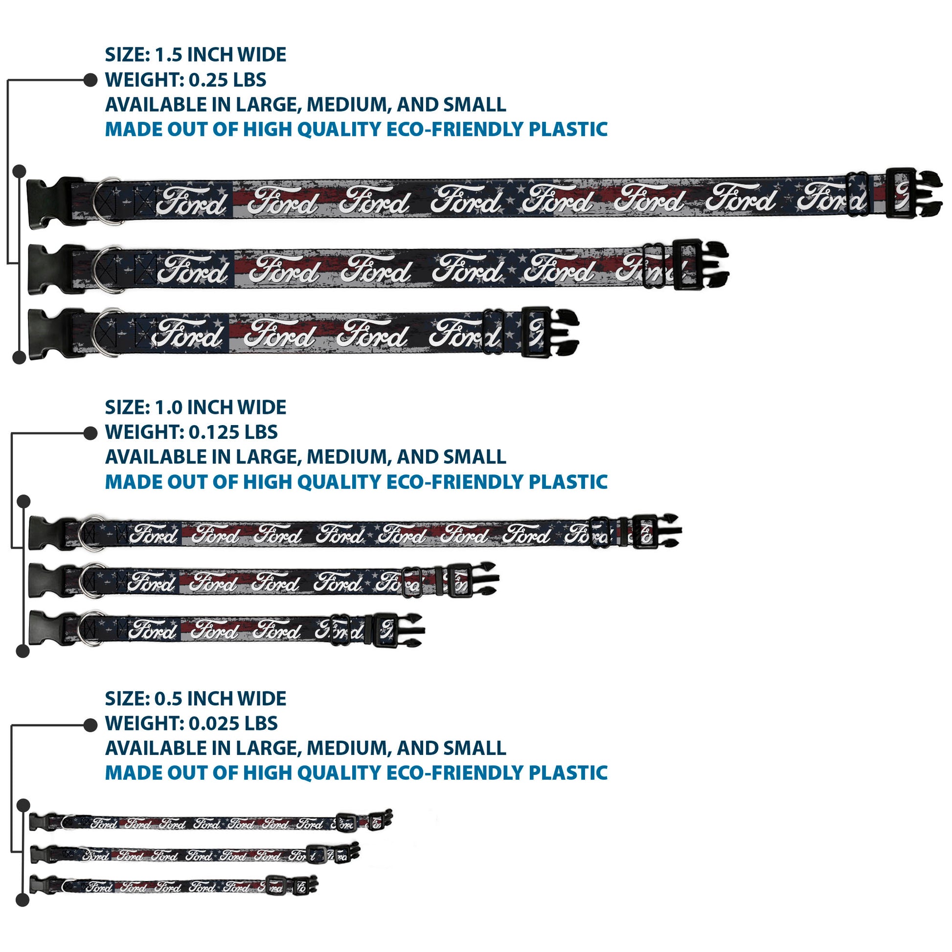 Plastic Clip Collar - FORD Script Stars and Stripes Americana Weathered Plastic Clip Collars Ford