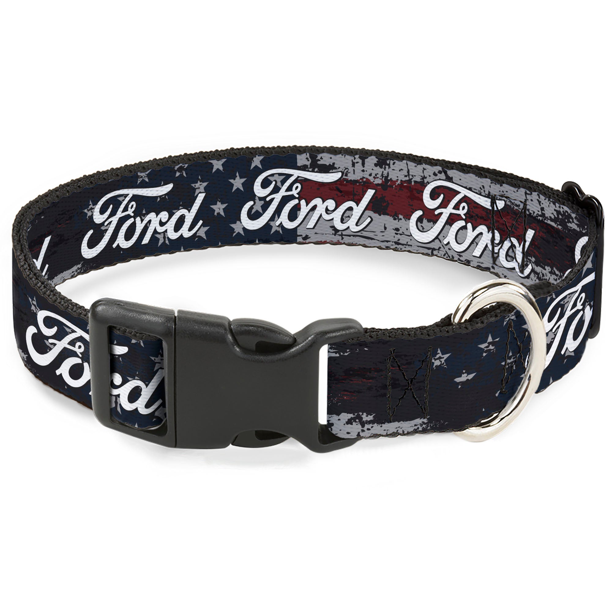 Plastic Clip Collar - FORD Script Stars and Stripes Americana Weathered Plastic Clip Collars Ford