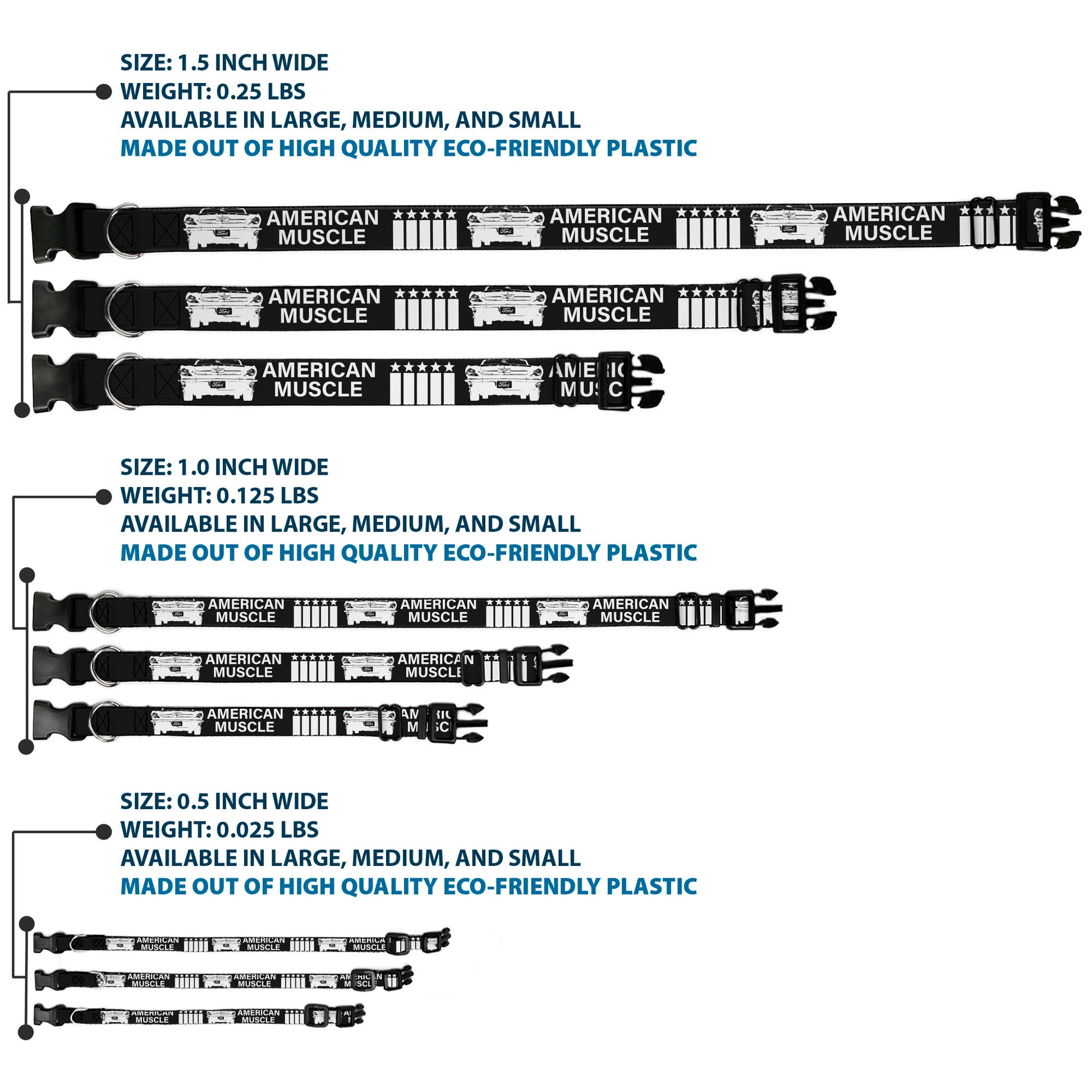 Plastic Clip Collar - Ford Mustang Grill AMERICAN MUSCLE Stars and Stripes Black/White Plastic Clip Collars Ford Mustang
