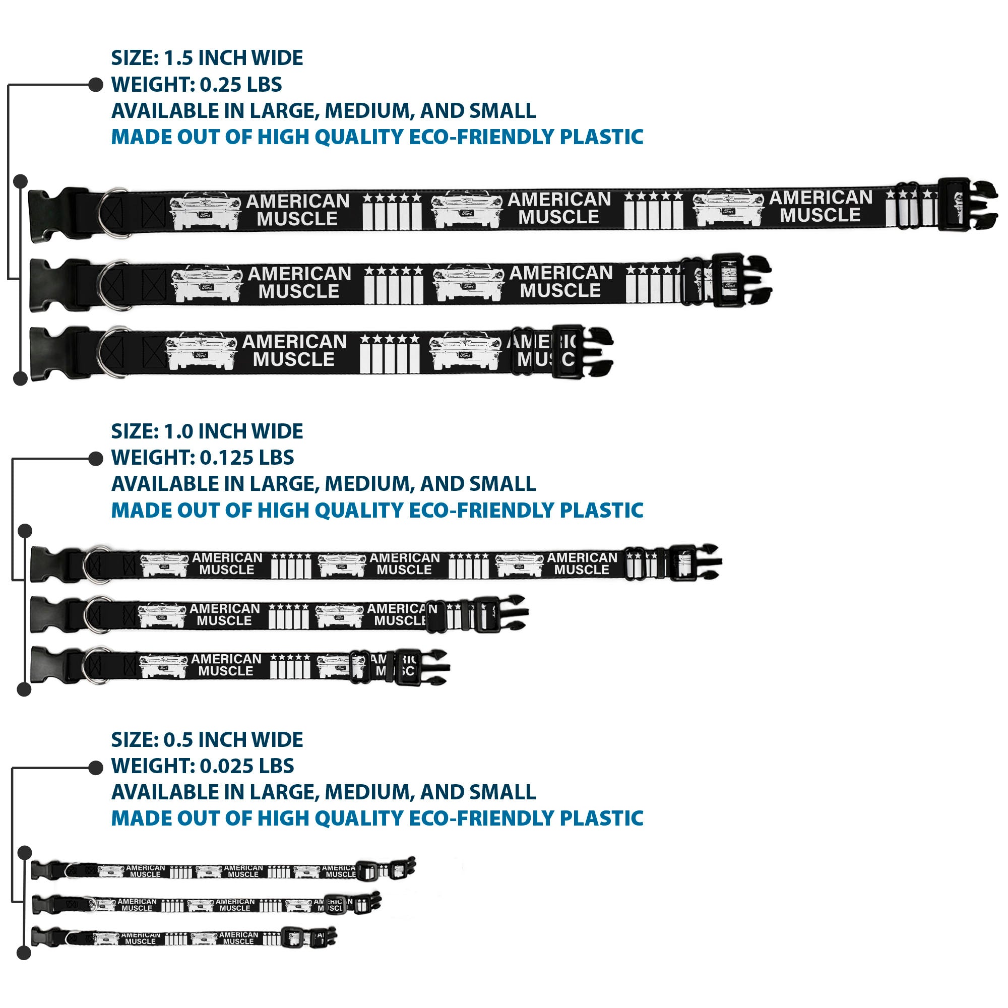 Plastic Clip Collar - Ford Mustang Grill AMERICAN MUSCLE Stars and Stripes Black/White Plastic Clip Collars Ford Mustang