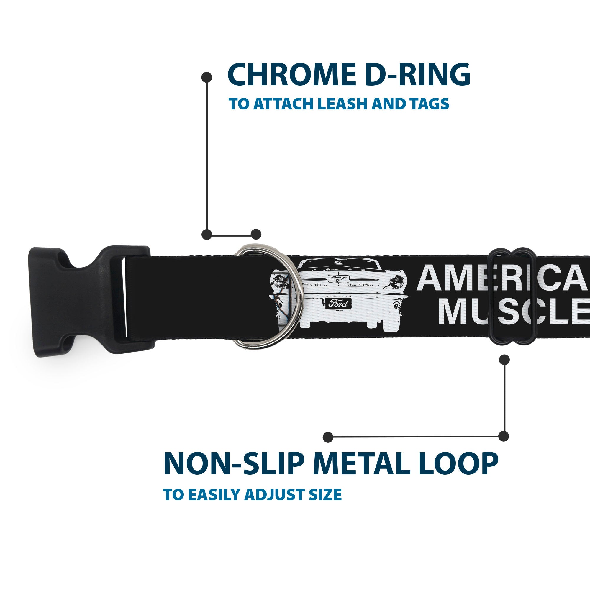 Plastic Clip Collar - Ford Mustang Grill AMERICAN MUSCLE Stars and Stripes Black/White Plastic Clip Collars Ford Mustang