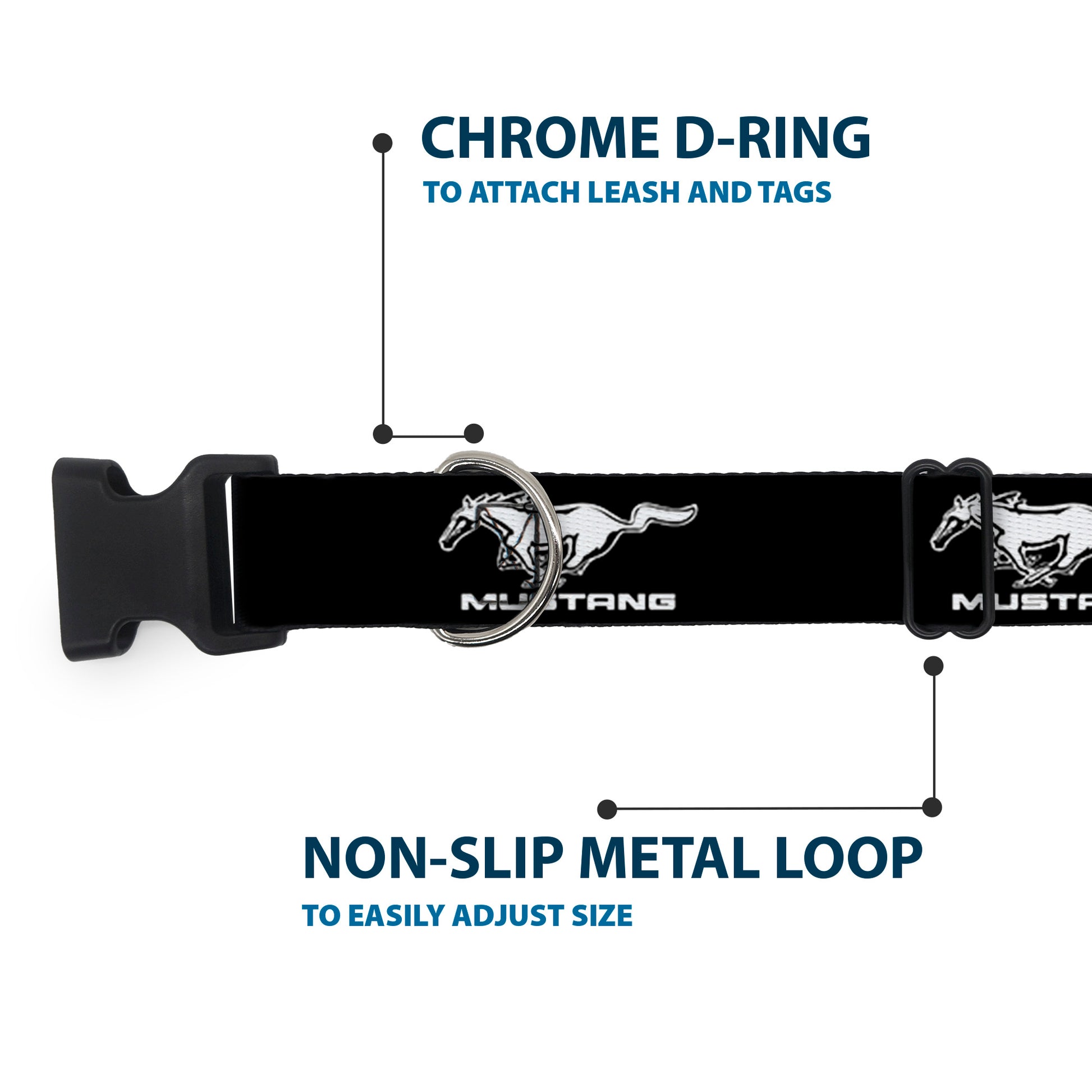 Plastic Clip Collar - Ford Mustang Black/White Logo REPEAT Plastic Clip Collars Ford