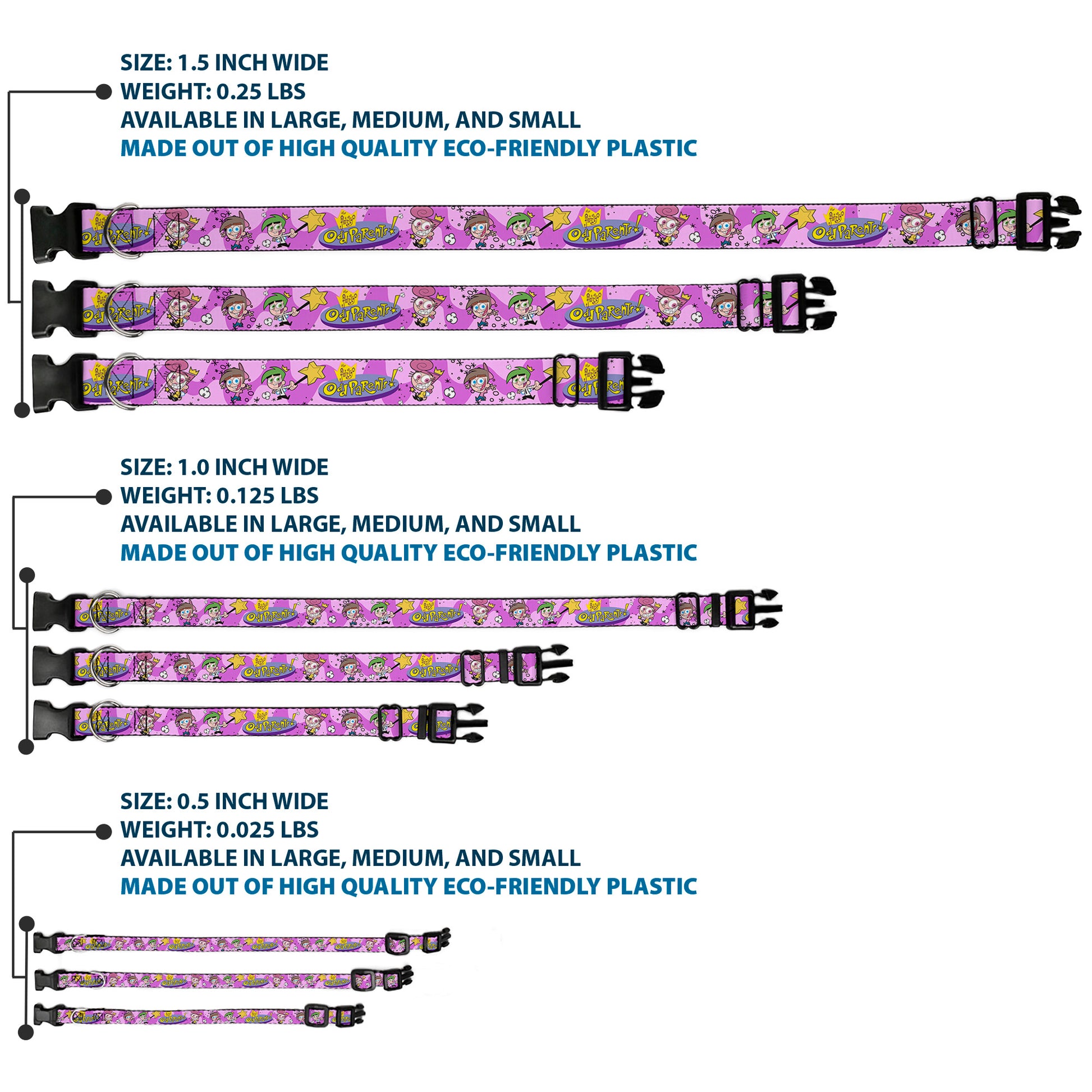 Plastic Clip Collar - THE FAIRLY ODDPARENTS Timmy with Cosmo and Wanda Group Pose Pinks Plastic Clip Collars The Fairly OddParents