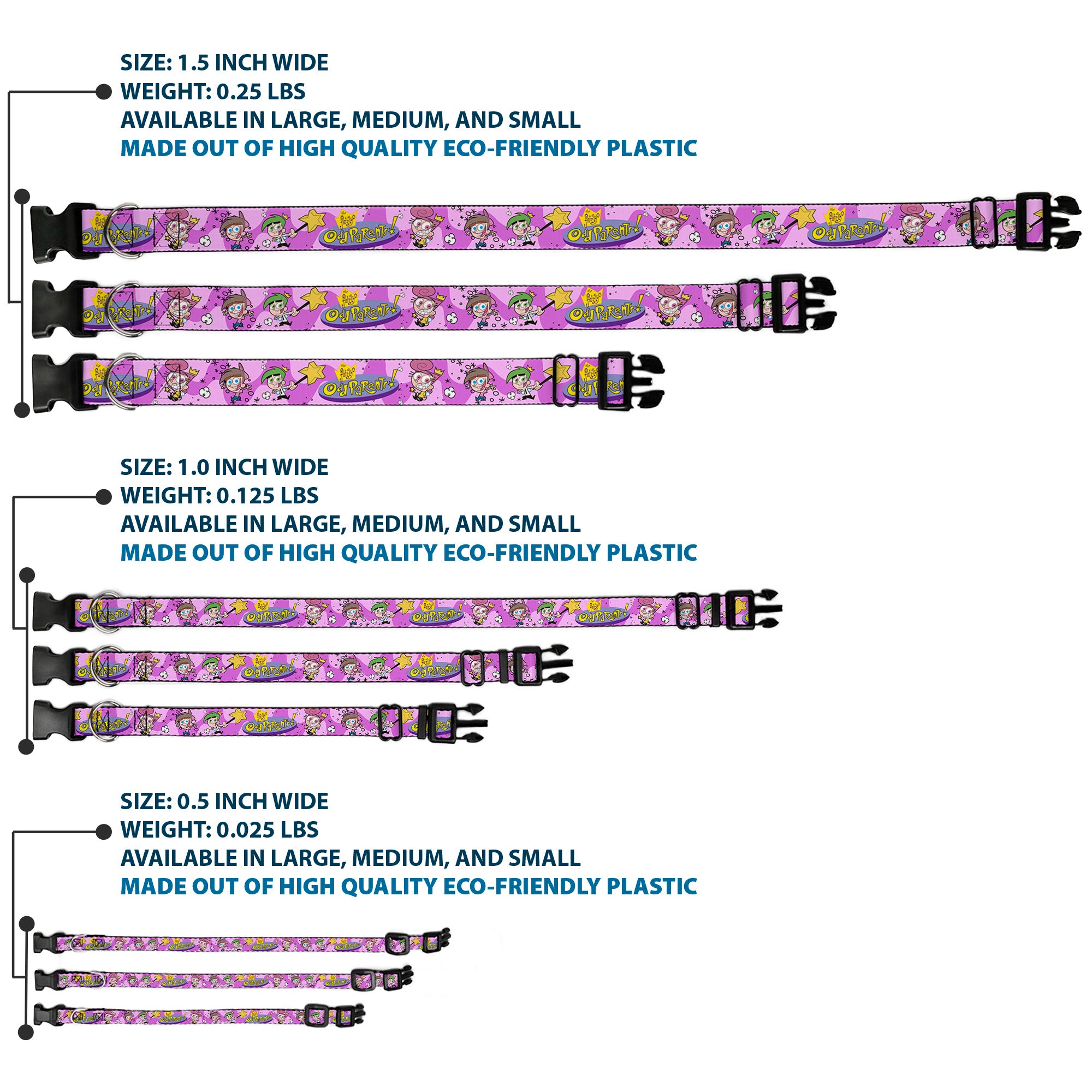 Plastic Clip Collar - THE FAIRLY ODDPARENTS Timmy with Cosmo and Wanda Group Pose Pinks Plastic Clip Collars The Fairly OddParents