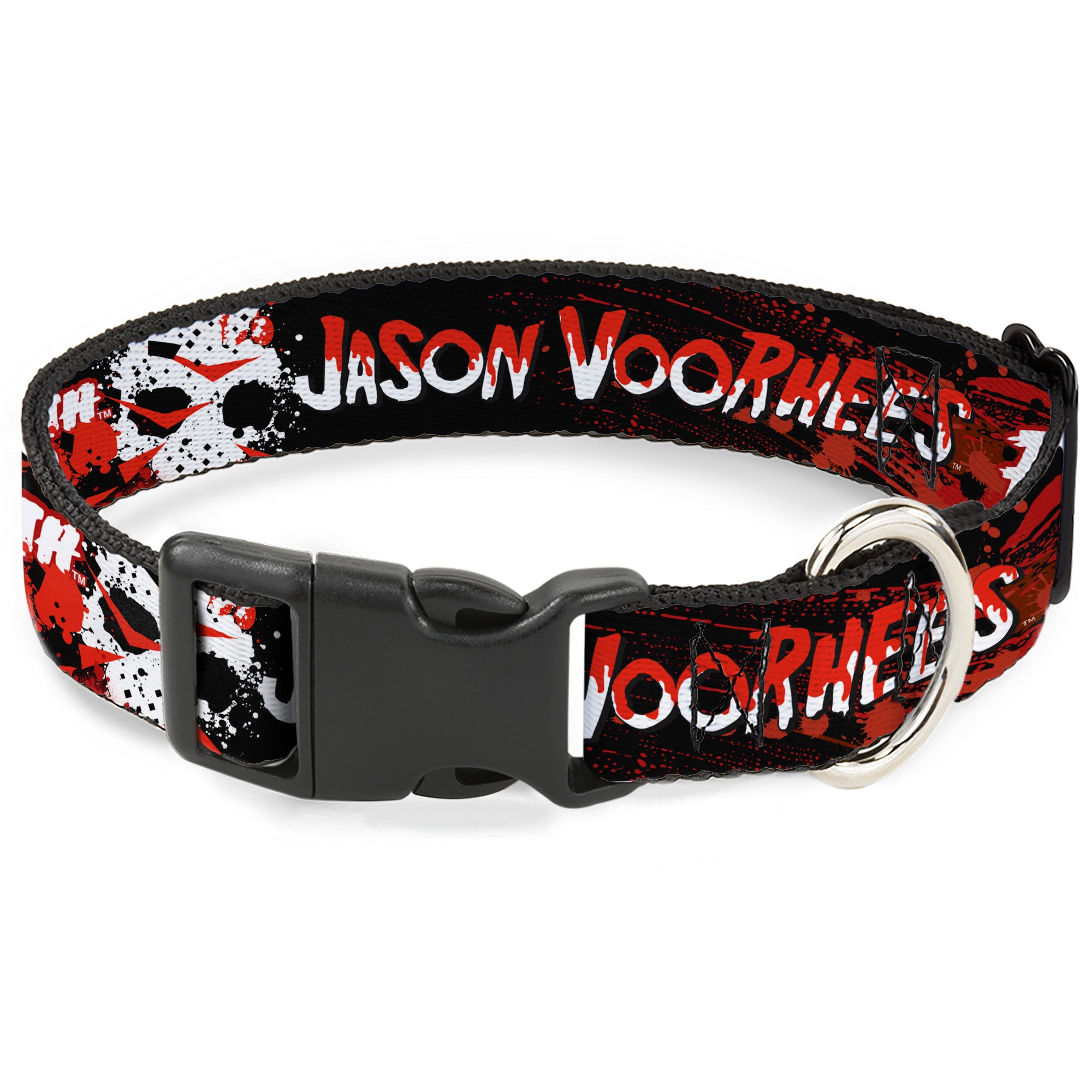 Plastic Clip Collar - FRIDAY THE 13TH JASON VOORHIES Mask Text Black/Red/White Plastic Clip Collars Friday the 13th