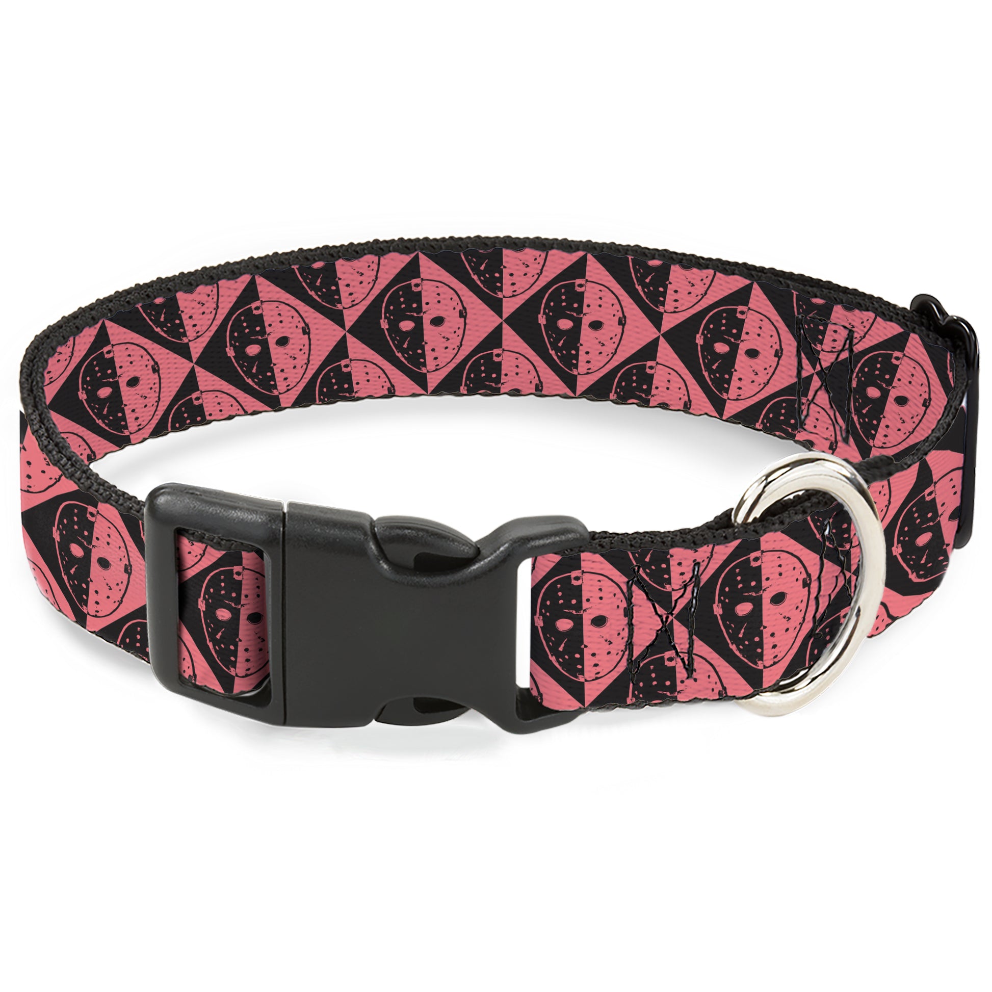 Plastic Clip Collar - Friday the 13th Jason Mask Diamond Split Black/Red Plastic Clip Collars Friday the 13th