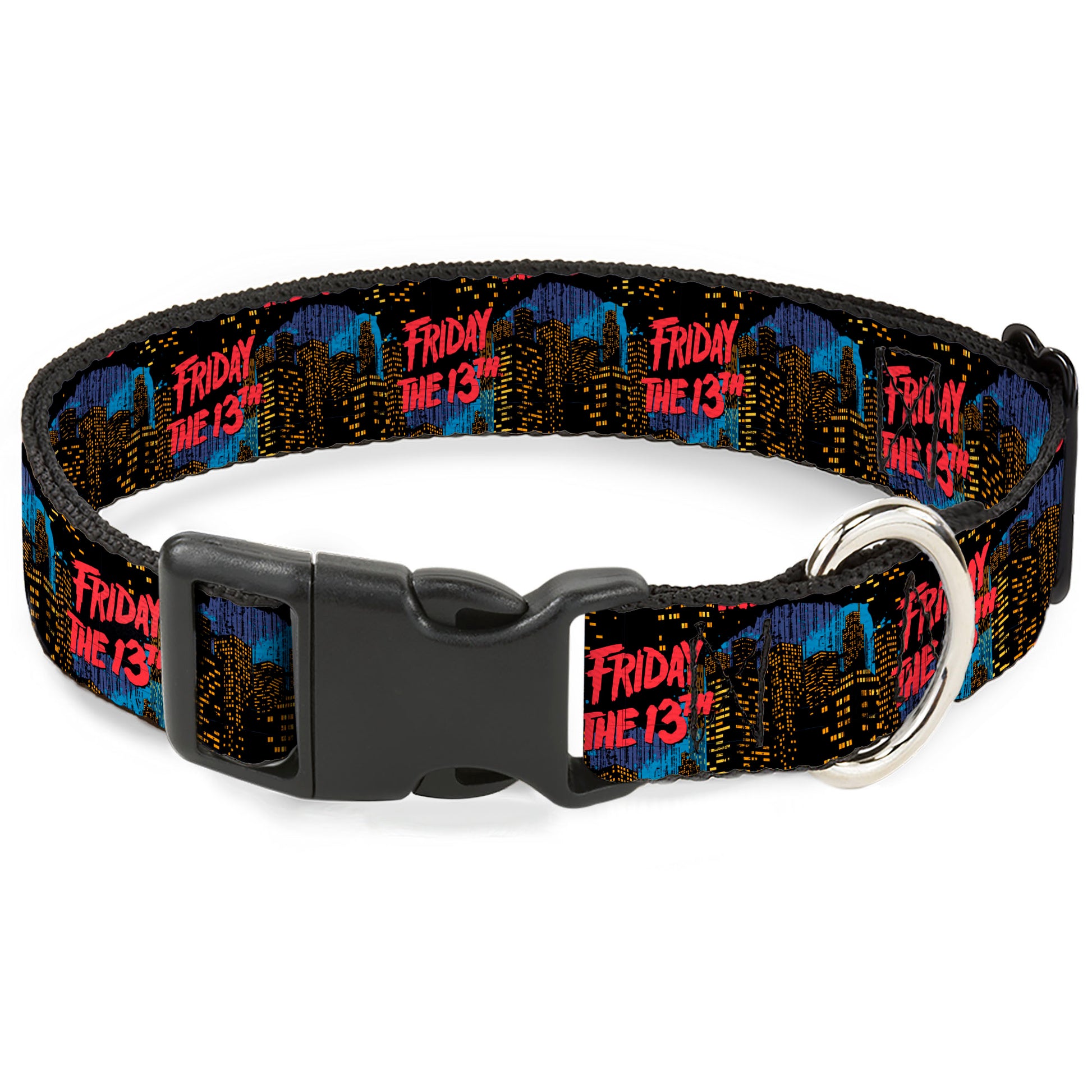Plastic Clip Collar - FRIDAY THE 13TH Jason Takes Manhattan Skyline Title Logo Black/Blues/Reds Plastic Clip Collars Friday the 13th