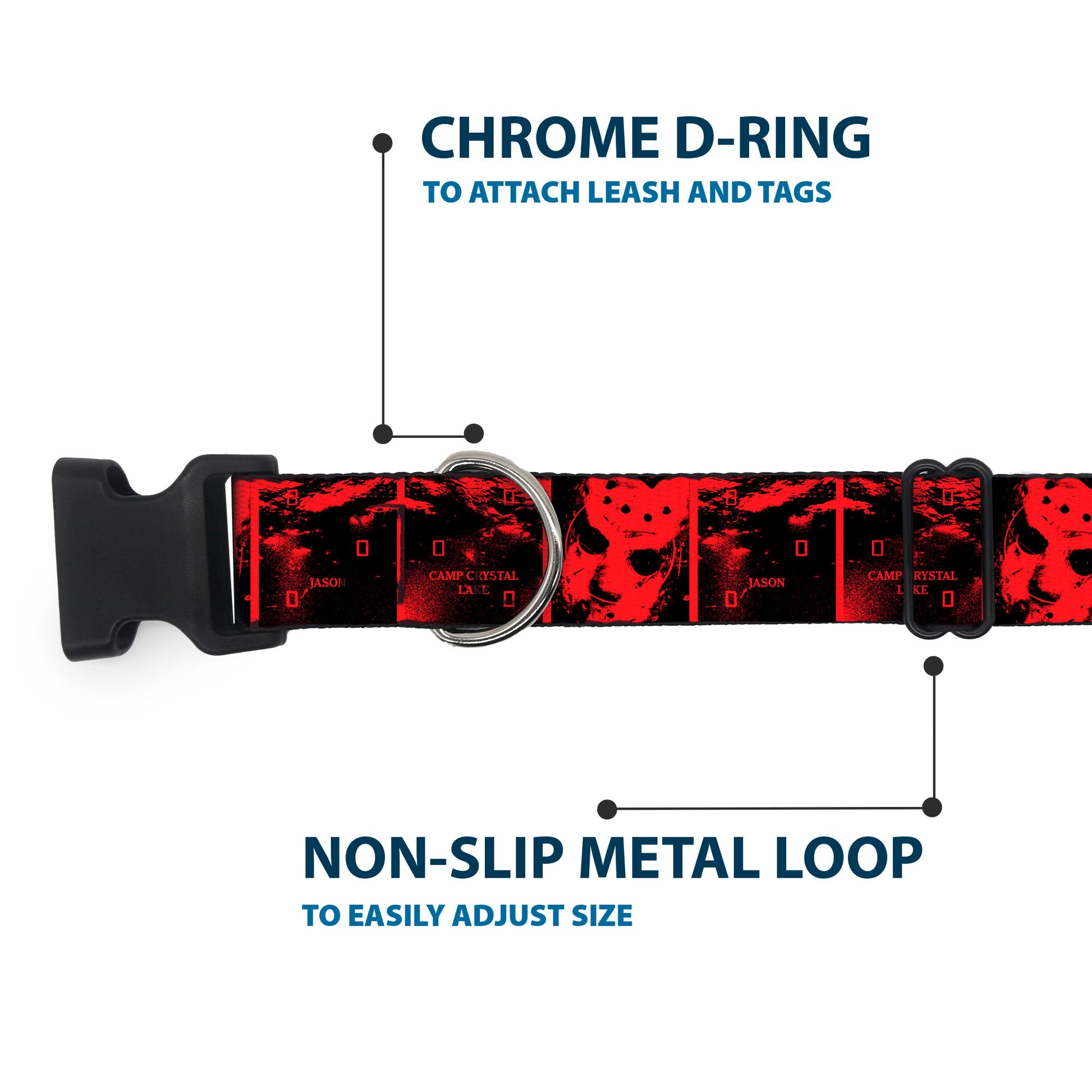 Plastic Clip Collar - Friday the 13th Jason Hockey Mask Camp Crystal Lake Blocks Black/Reds Plastic Clip Collars Friday the 13th