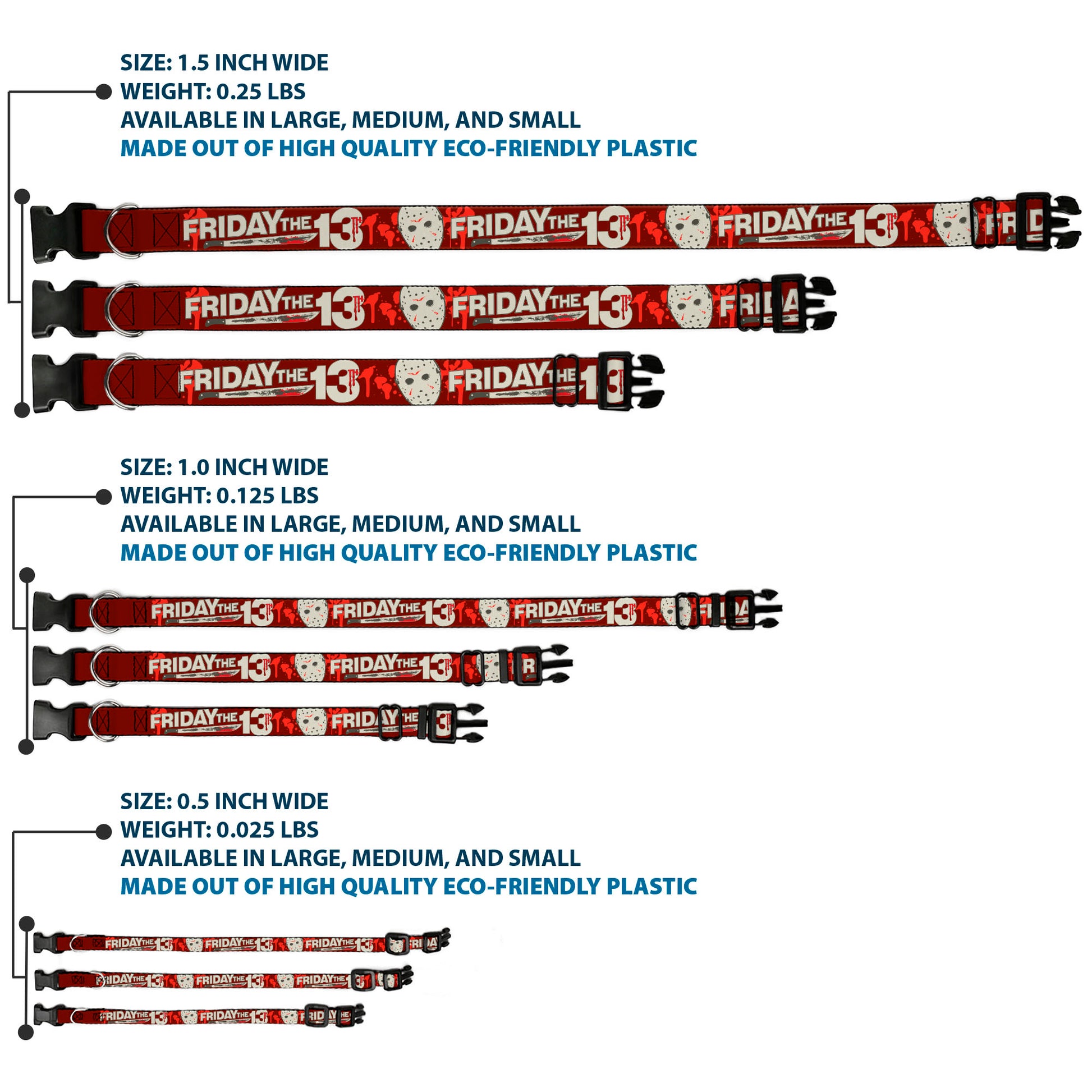 Plastic Clip Collar - FRIDAY THE 13TH Mask and Machete Icons Red/Pink/White Plastic Clip Collars Friday the 13th