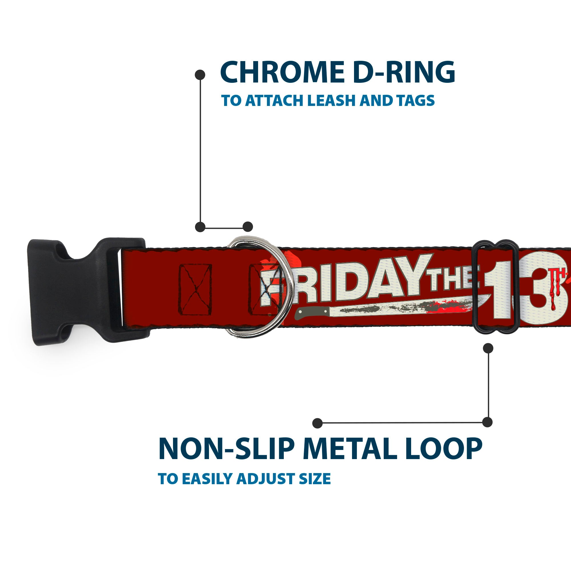 Plastic Clip Collar - FRIDAY THE 13TH Mask and Machete Icons Red/Pink/White Plastic Clip Collars Friday the 13th