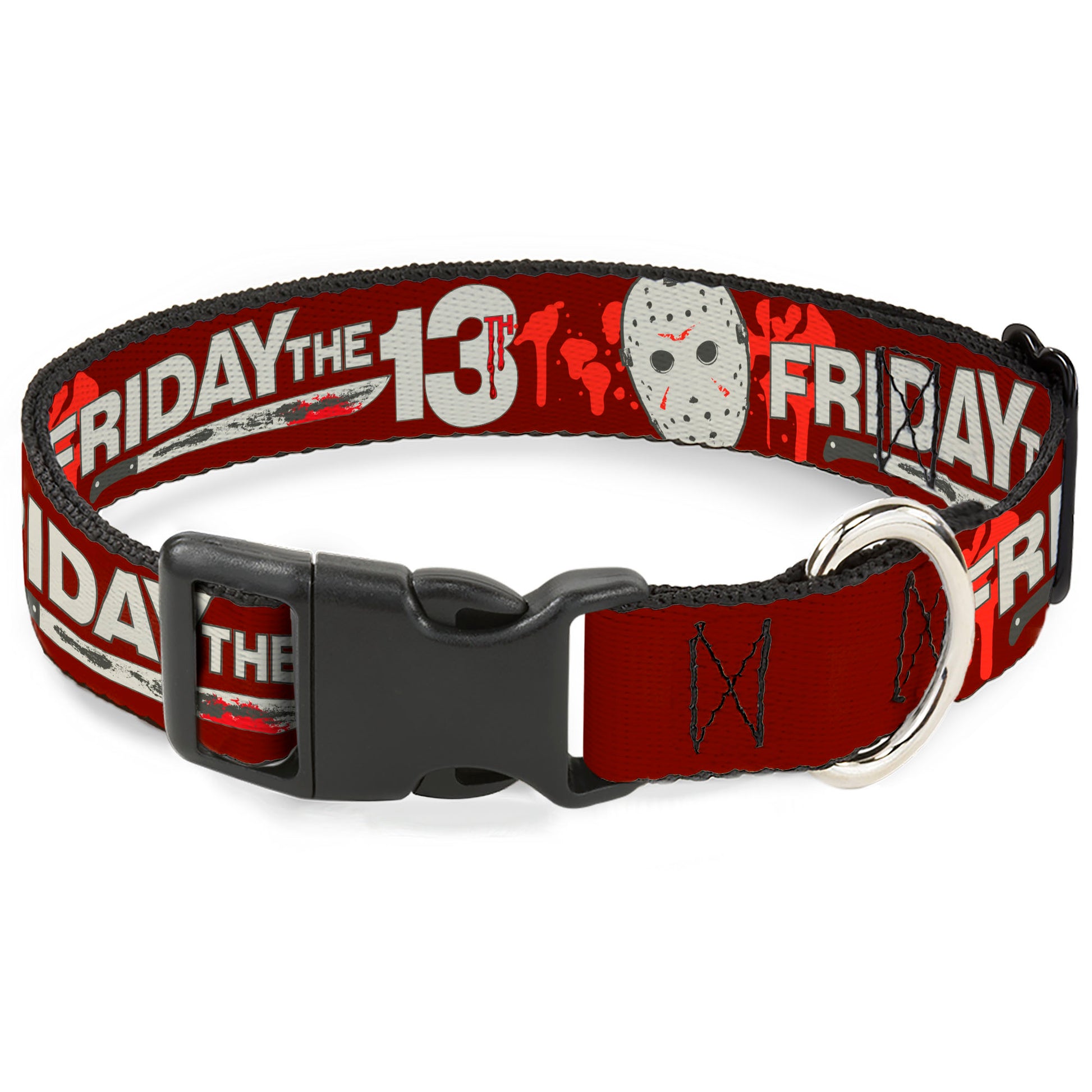 Plastic Clip Collar - FRIDAY THE 13TH Mask and Machete Icons Red/Pink/White Plastic Clip Collars Friday the 13th