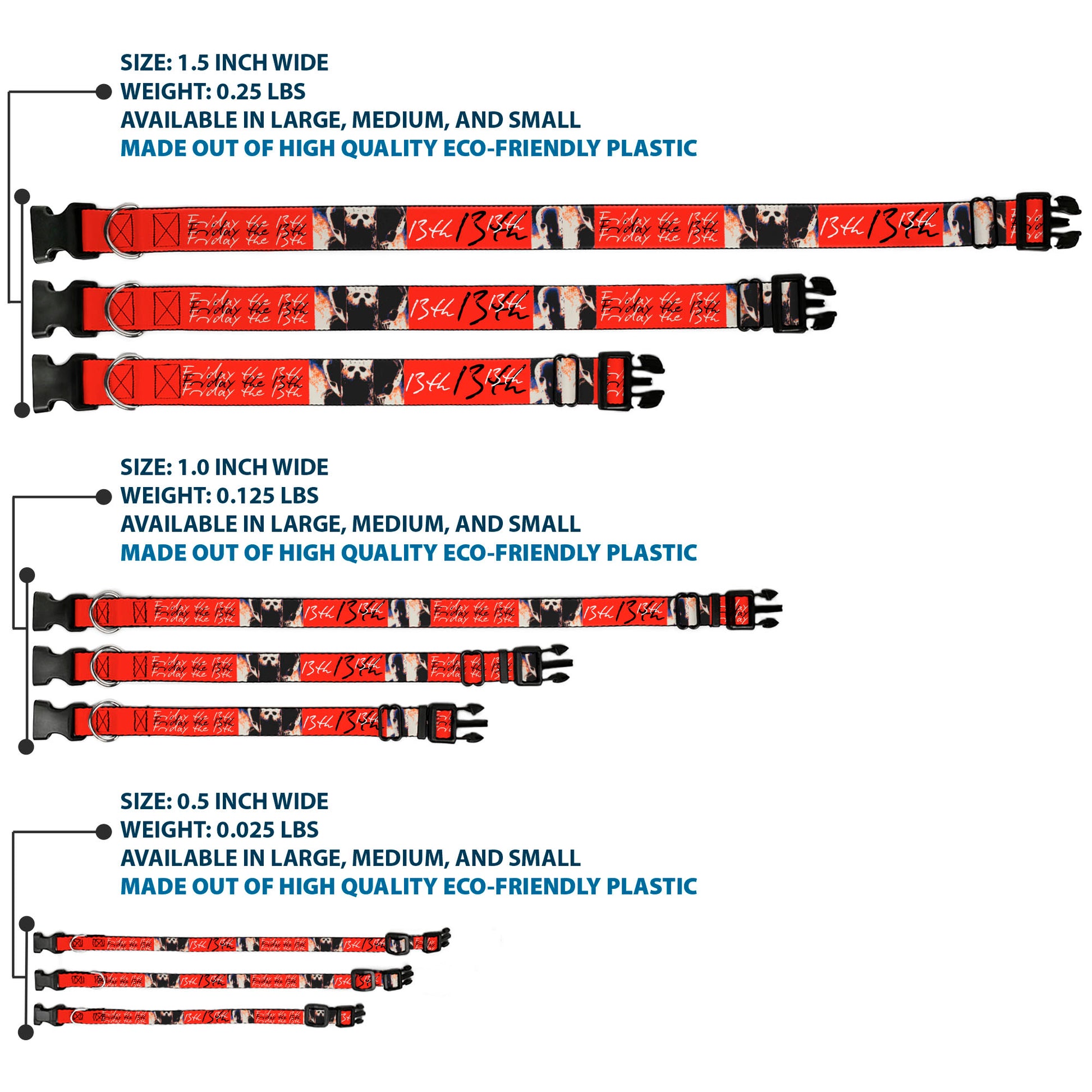 Plastic Clip Collar - FRIDAY THE 13TH Jason Mask and Script Blocks Red/Black/White Plastic Clip Collars Friday the 13th