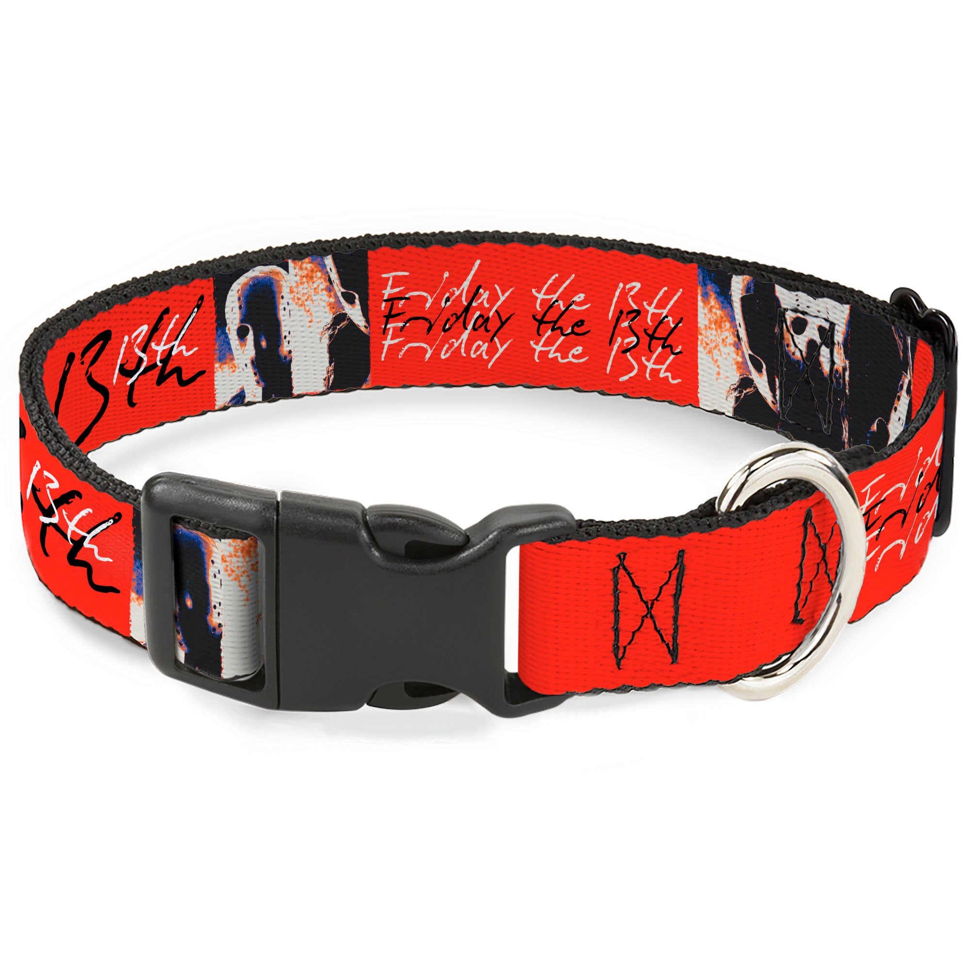 Plastic Clip Collar - FRIDAY THE 13TH Jason Mask and Script Blocks Red/Black/White Plastic Clip Collars Friday the 13th
