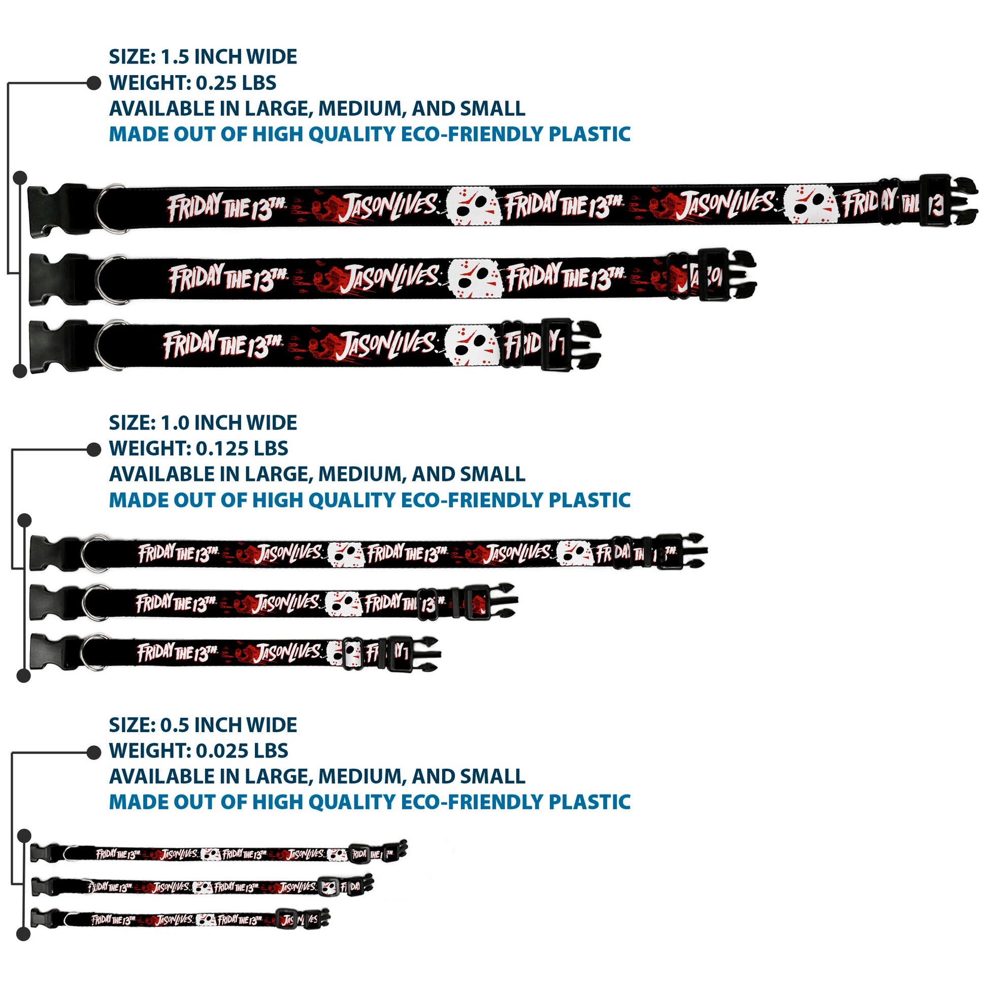 Plastic Clip Collar - FRIDAY THE 13TH JASON LIVES with Hand Print and Mask Black/Red/White Plastic Clip Collars Friday the 13th