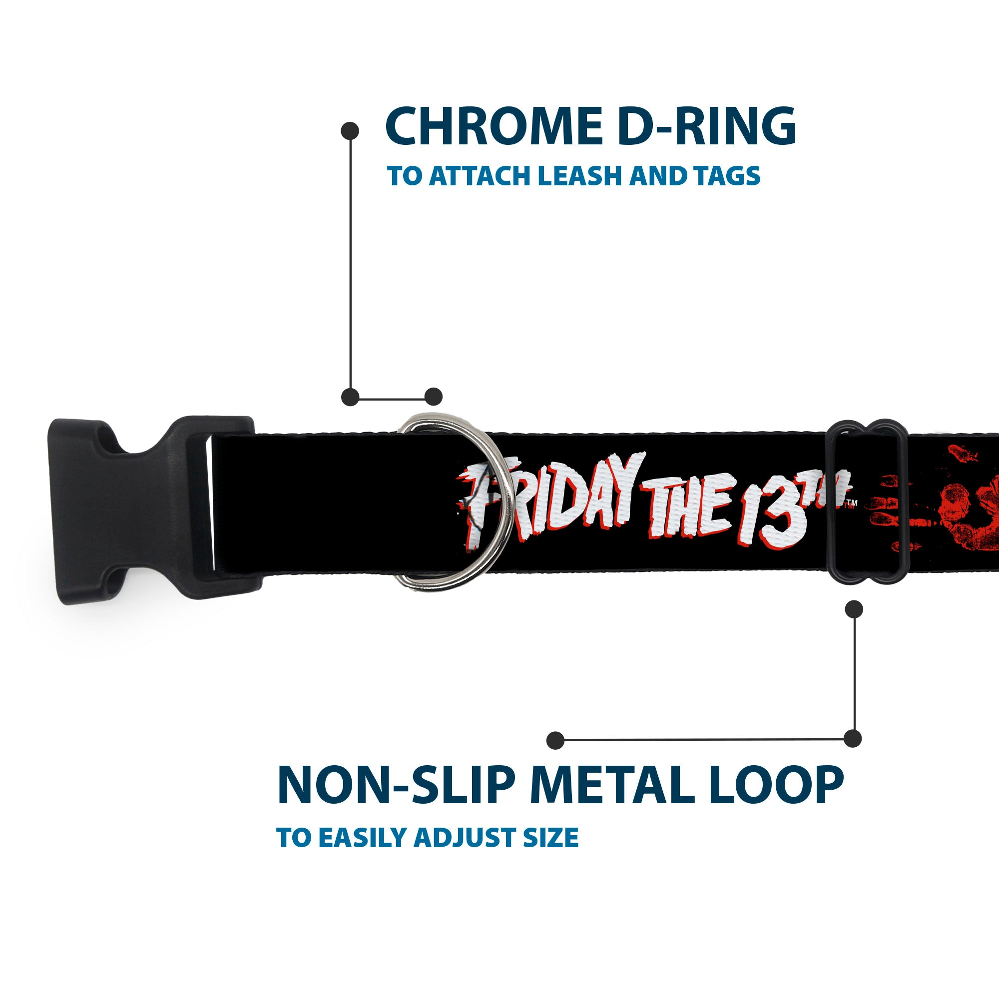 Plastic Clip Collar - FRIDAY THE 13TH JASON LIVES with Hand Print and Mask Black/Red/White Plastic Clip Collars Friday the 13th